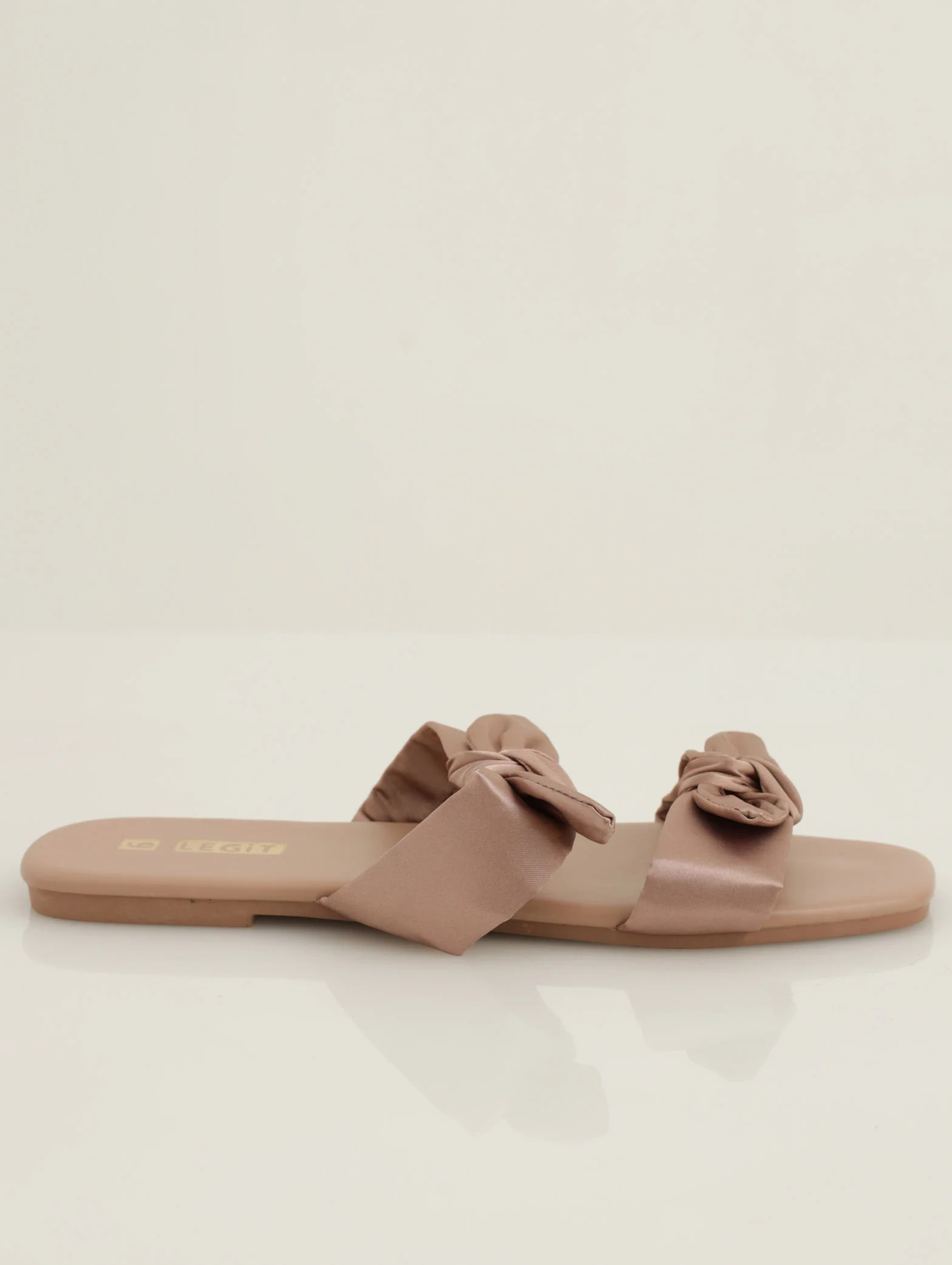 PU Double Strap Bow Mule Sandal - Champagne - Image 2