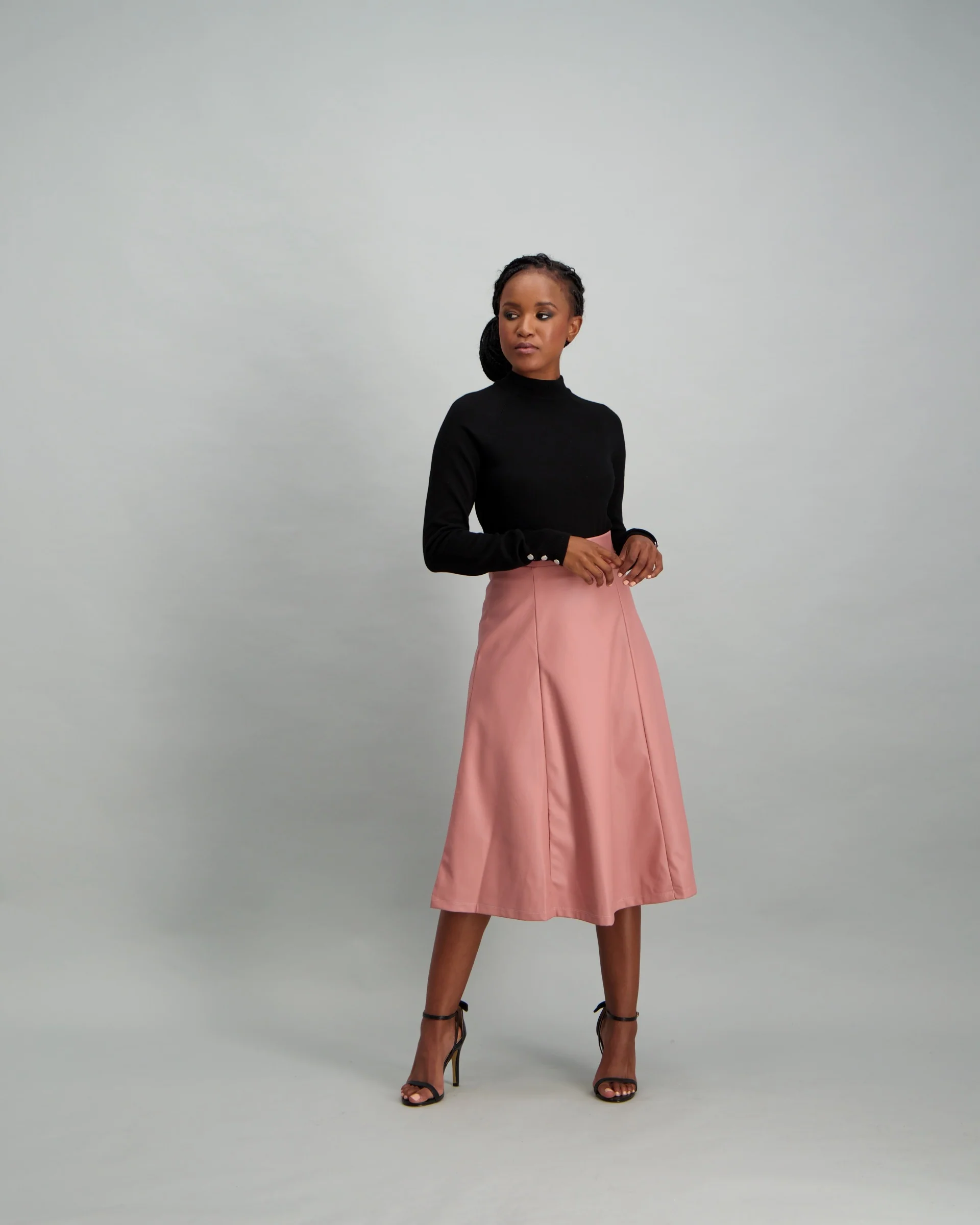 PU Flared Midi Skirt - Blush - Image 2