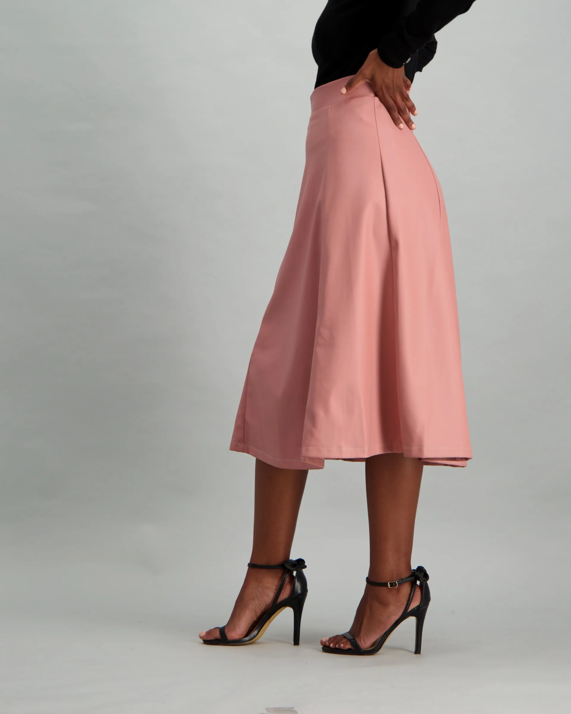 PU Flared Midi Skirt - Blush - Image 3