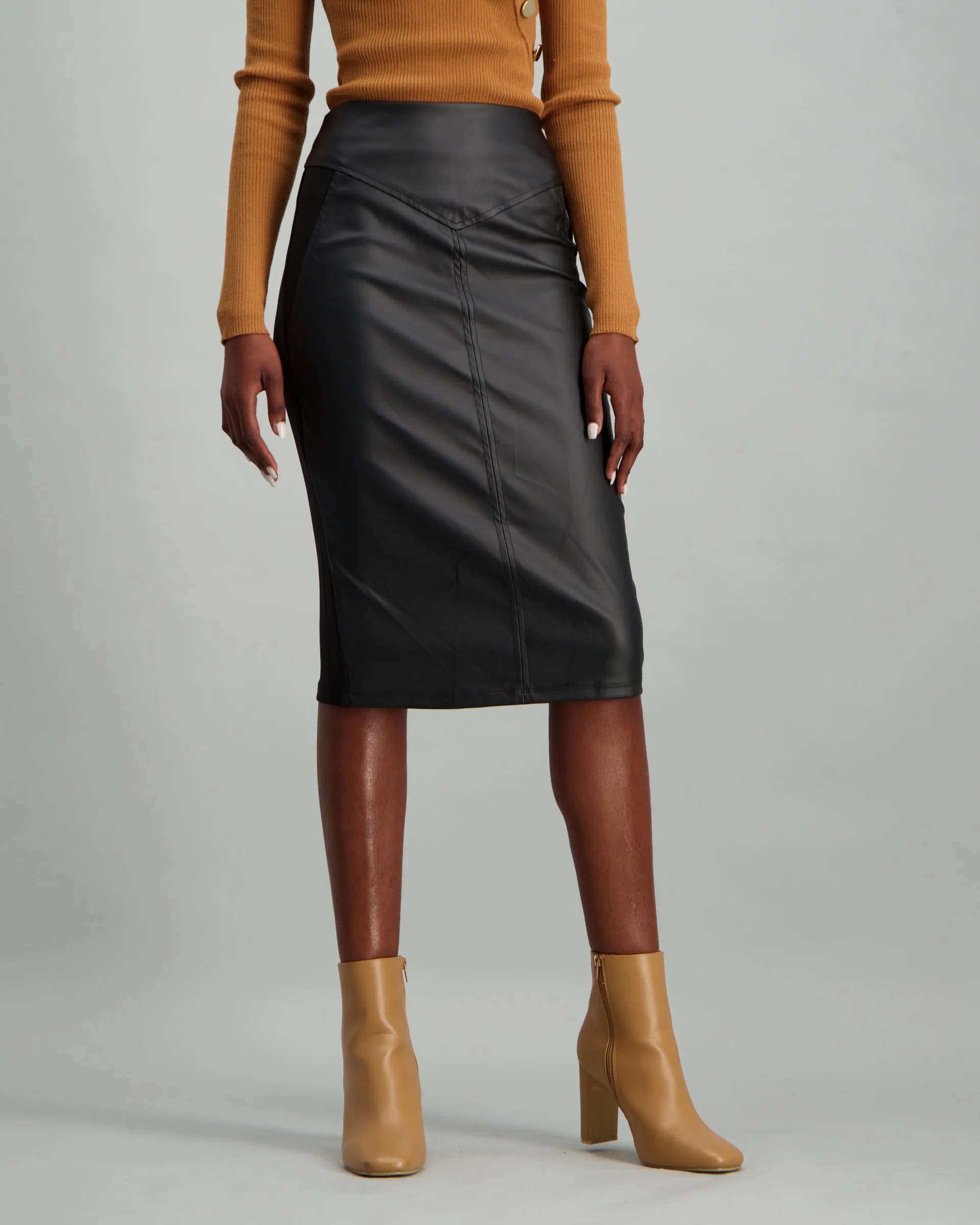 PU Scuba Pencil Skirt - Black