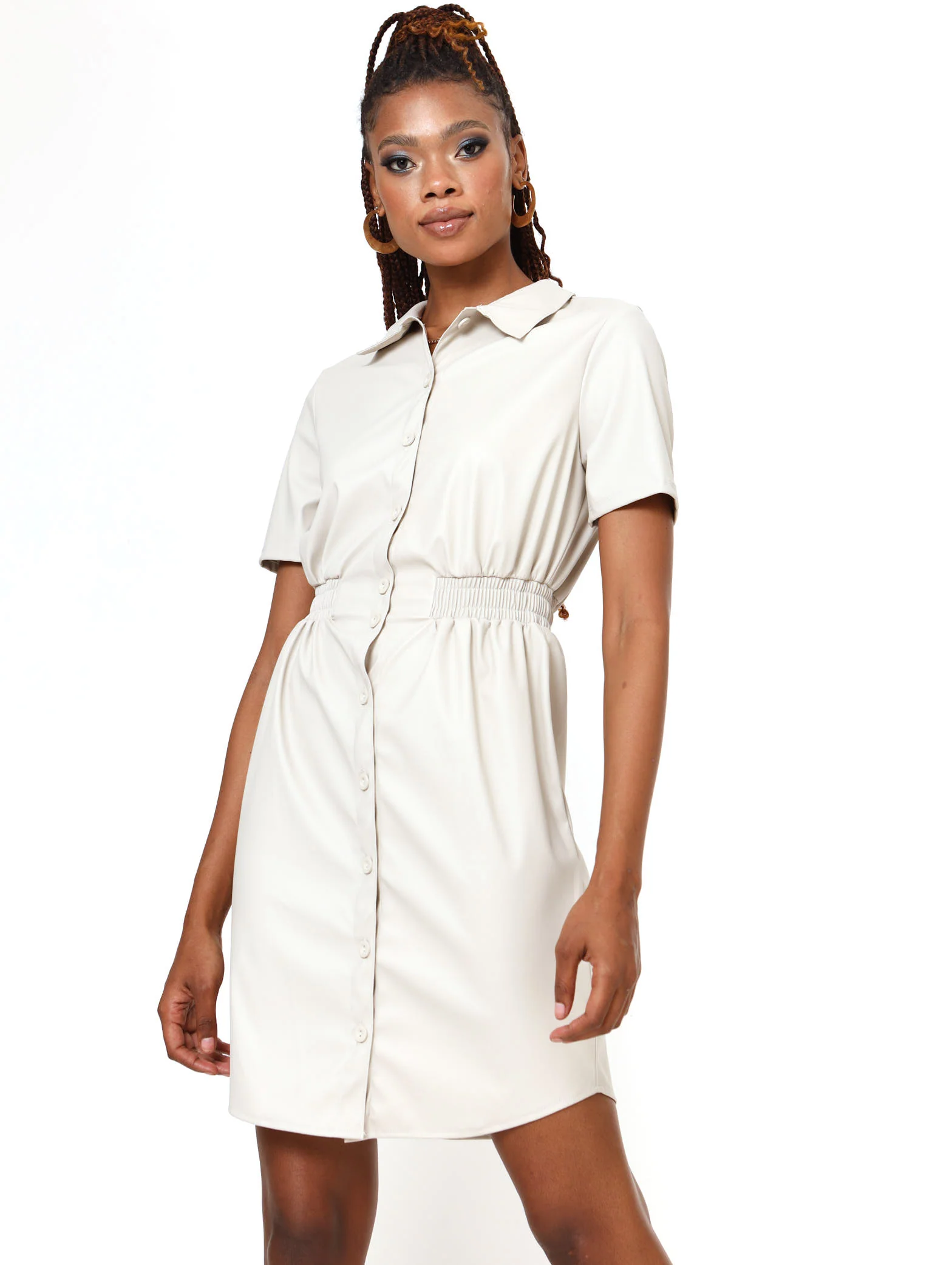 PU Shirtdress - Cream - Image 2