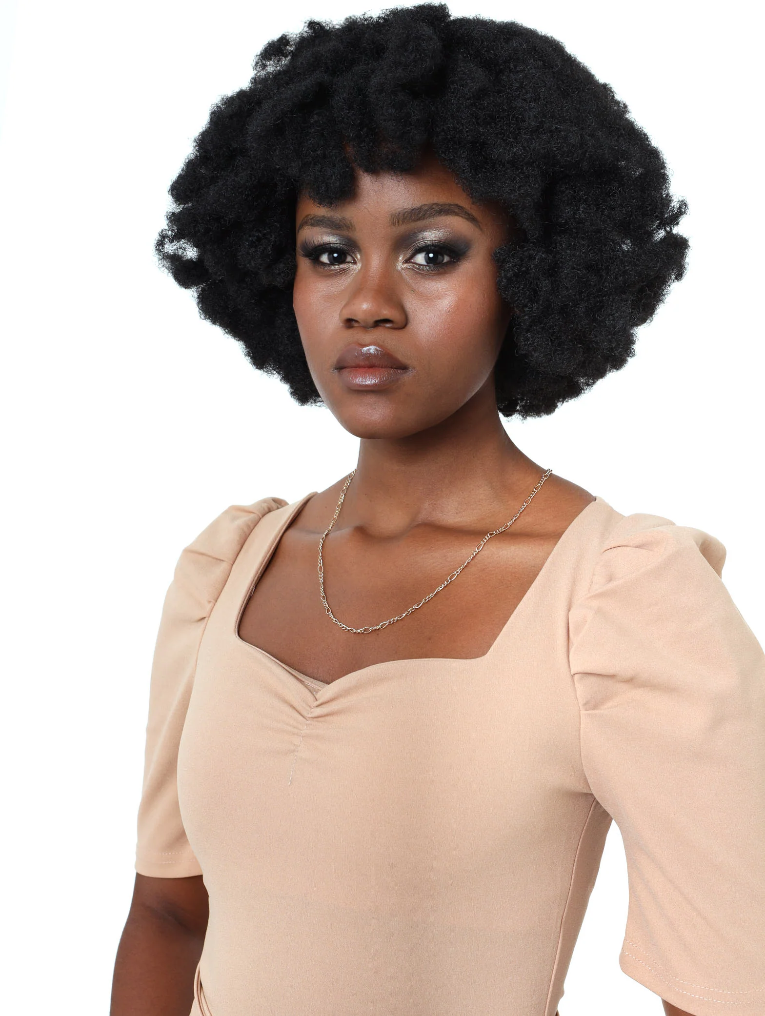 Puff Sleeve Belted Dress - Tan - Image 5