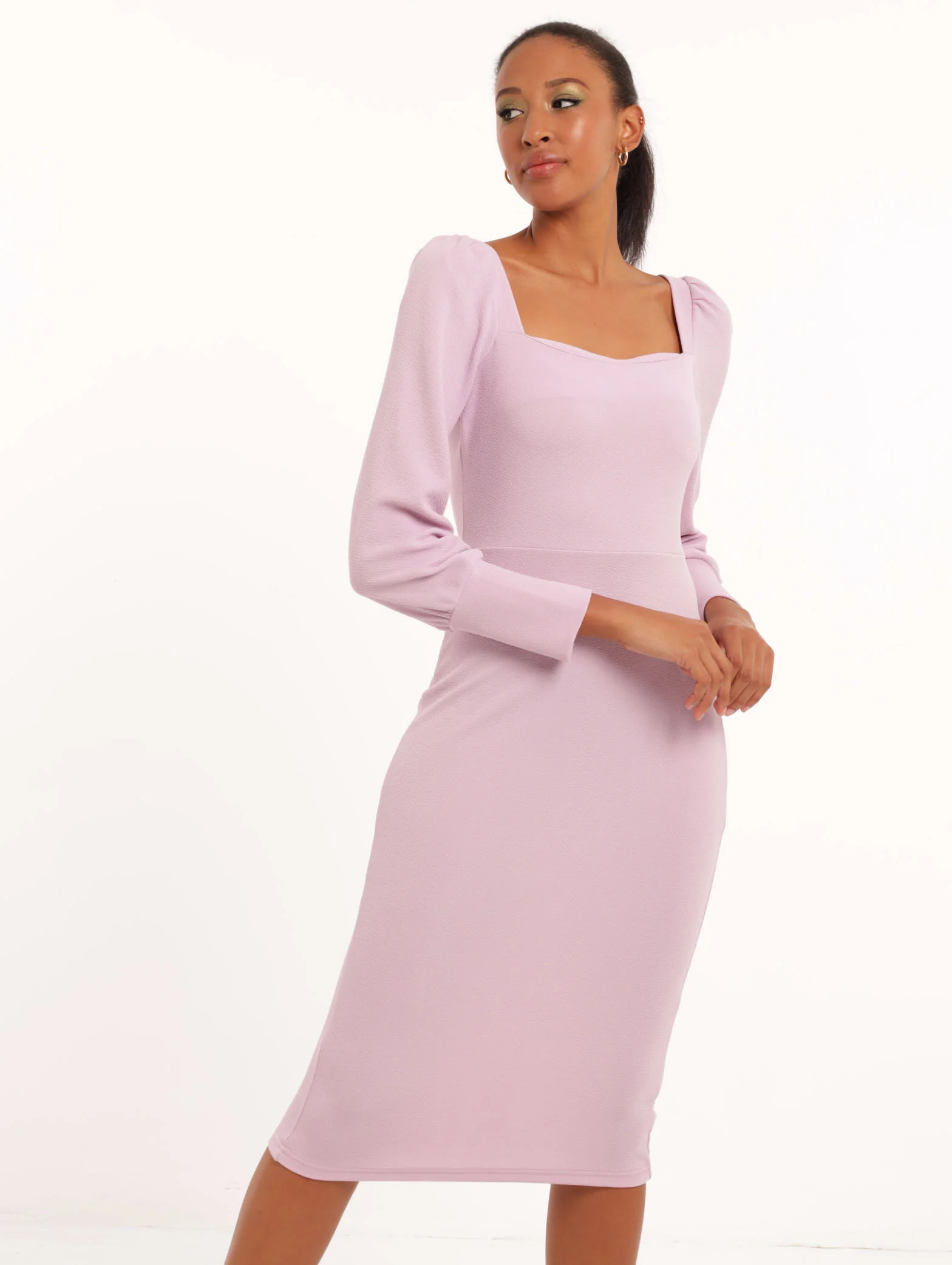 Puff Sleeve Bodycon Dress - Lilac