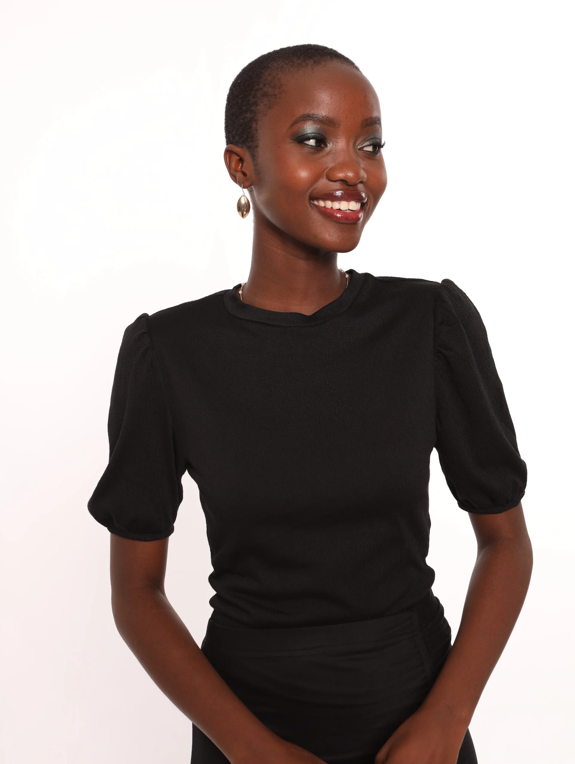Puff Sleeve Crinkle Top - Black