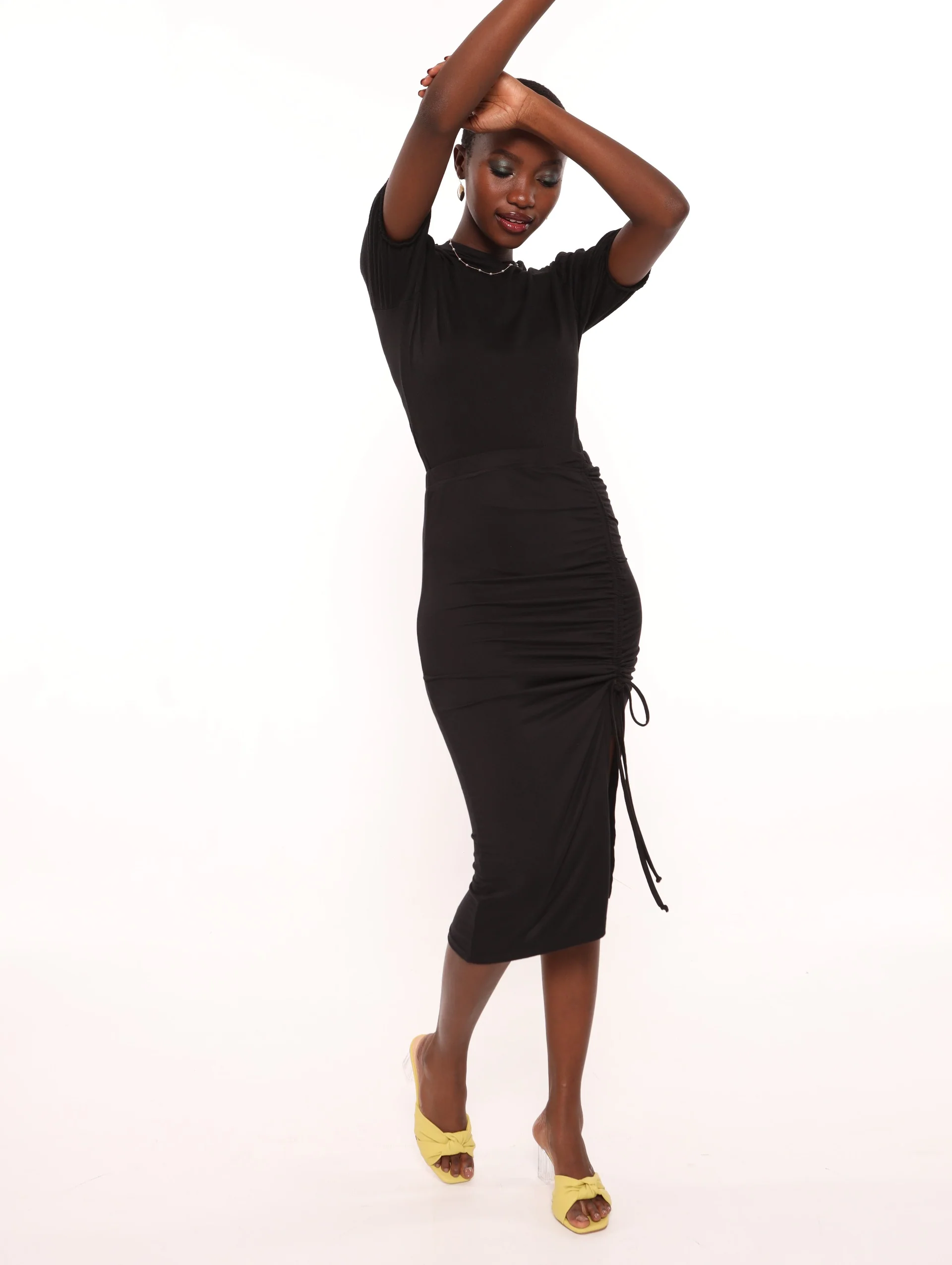 Puff Sleeve Crinkle Top - Black - Image 2