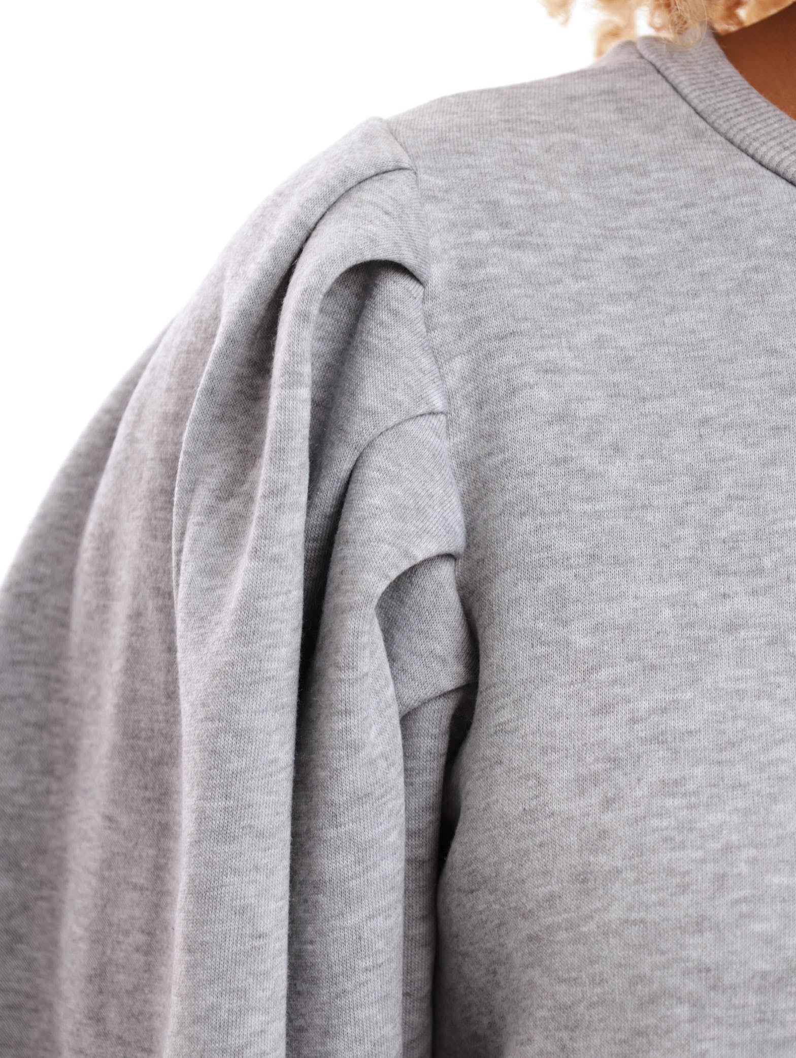 Puff Sleeve Fleece Dress - Grey Melange - Image 5