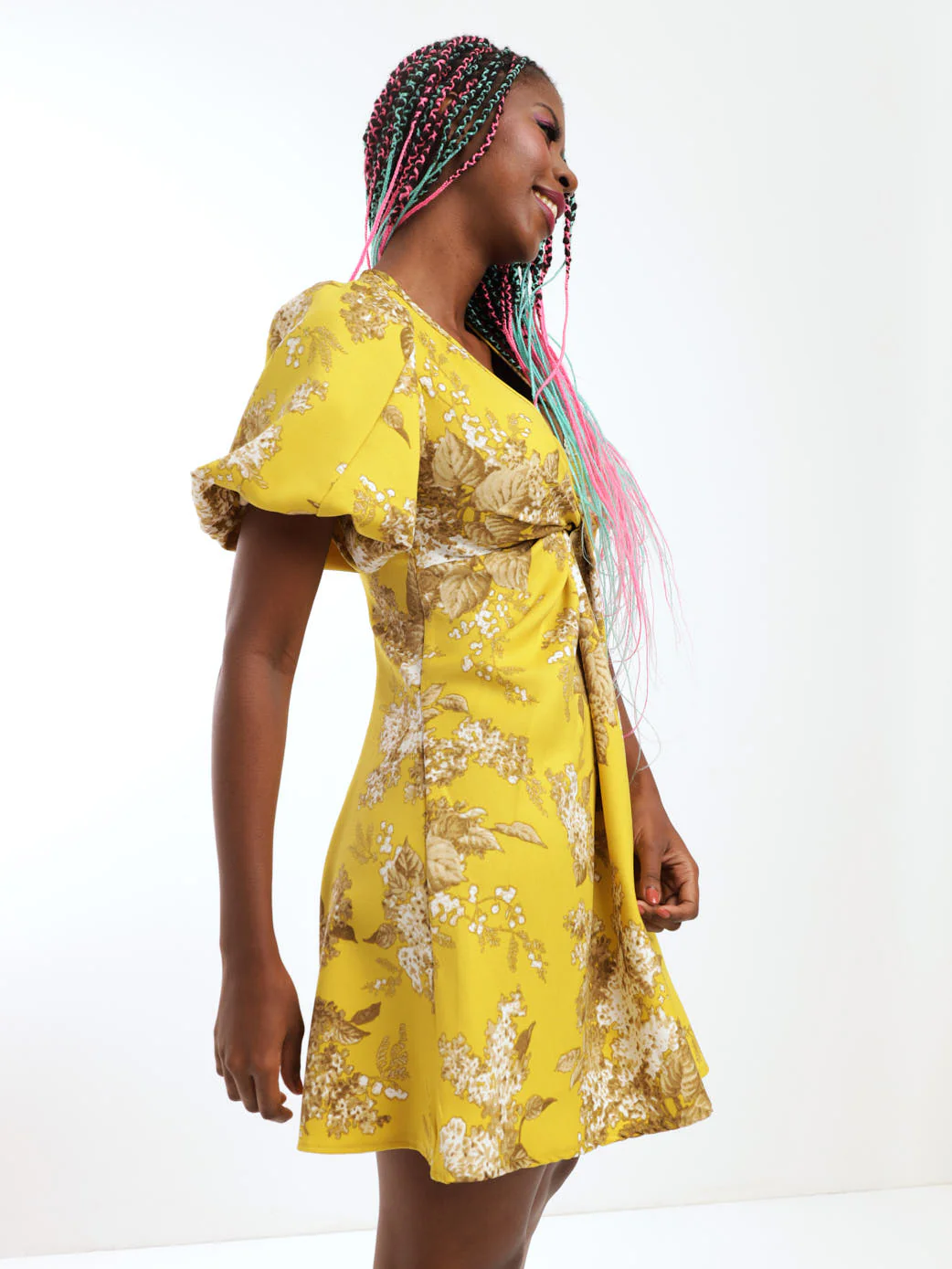 Puff Sleeve Knot Front Mini Dress - Image 3