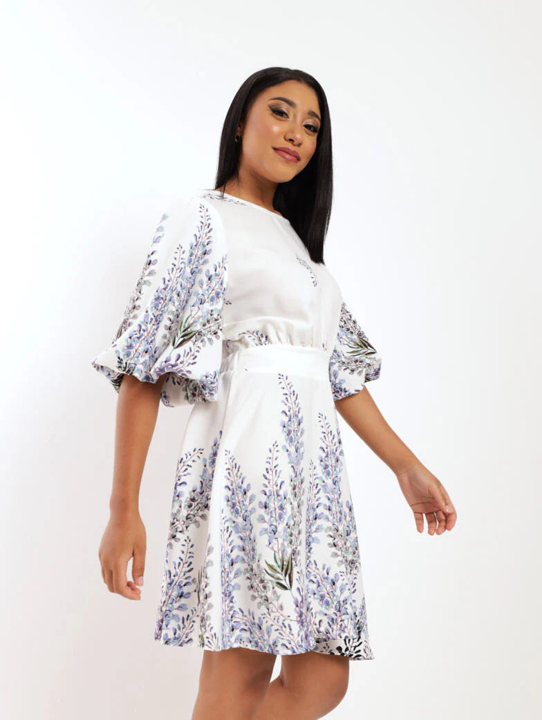 Puff Sleeve Mini Dress - Blue - Image 3