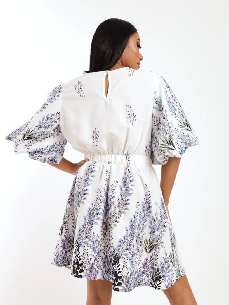 Puff Sleeve Mini Dress - Blue - Image 4