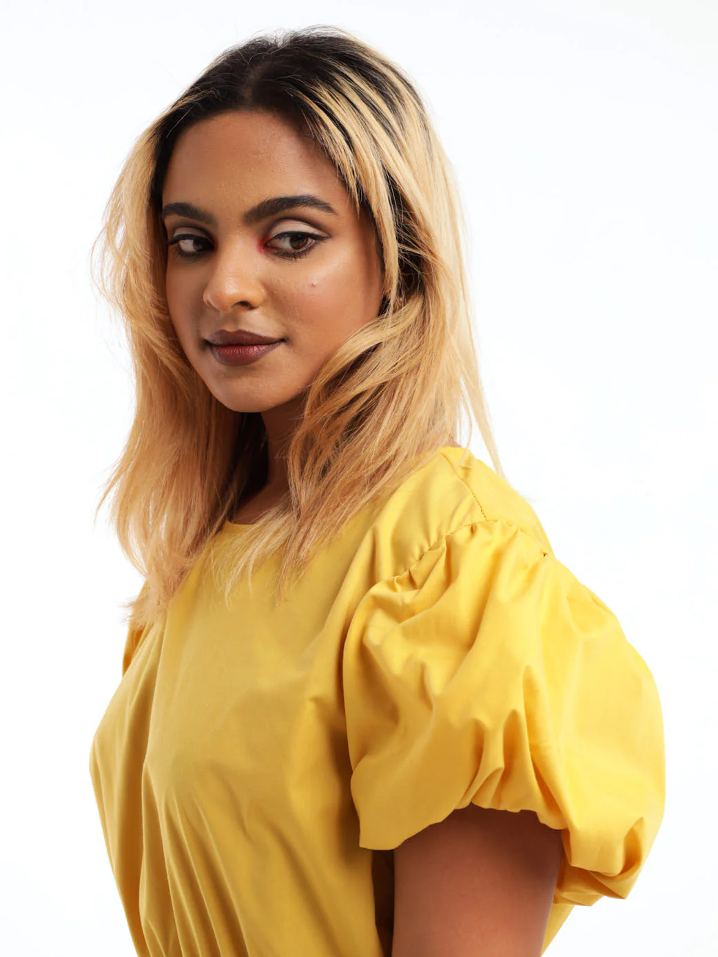 Puff Sleeve Poplin Tier Dress - Chartreuse - Image 6