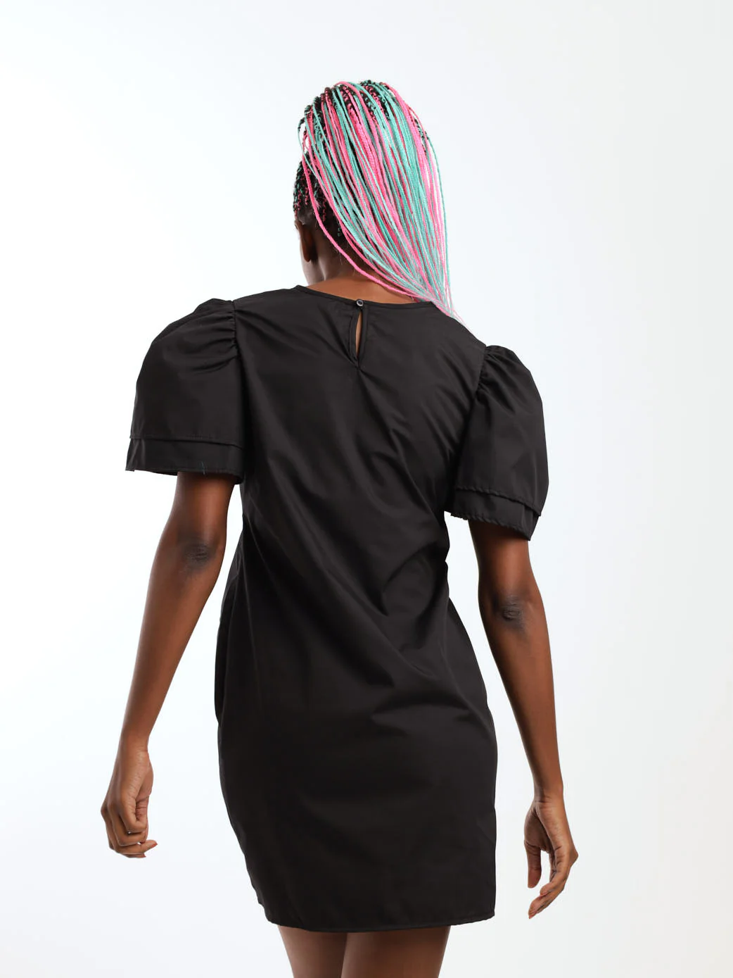 Puff Sleeve Shift Dress - Black - Image 4