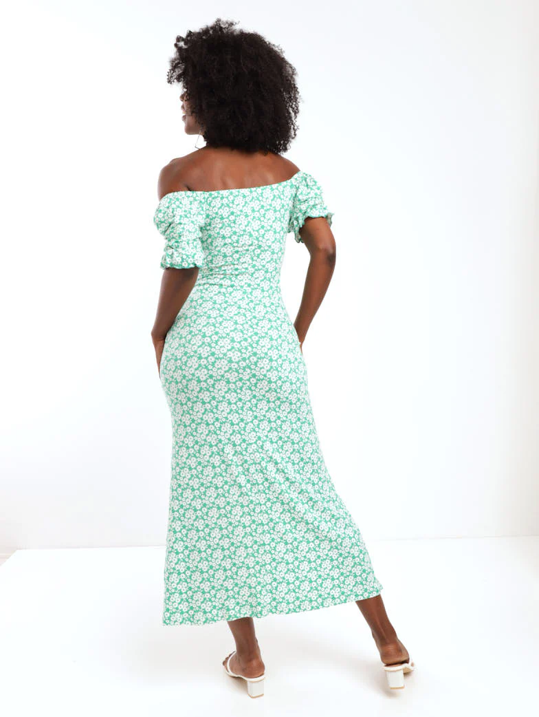 Puff Sleeve Tea Dress - Green - Image 4
