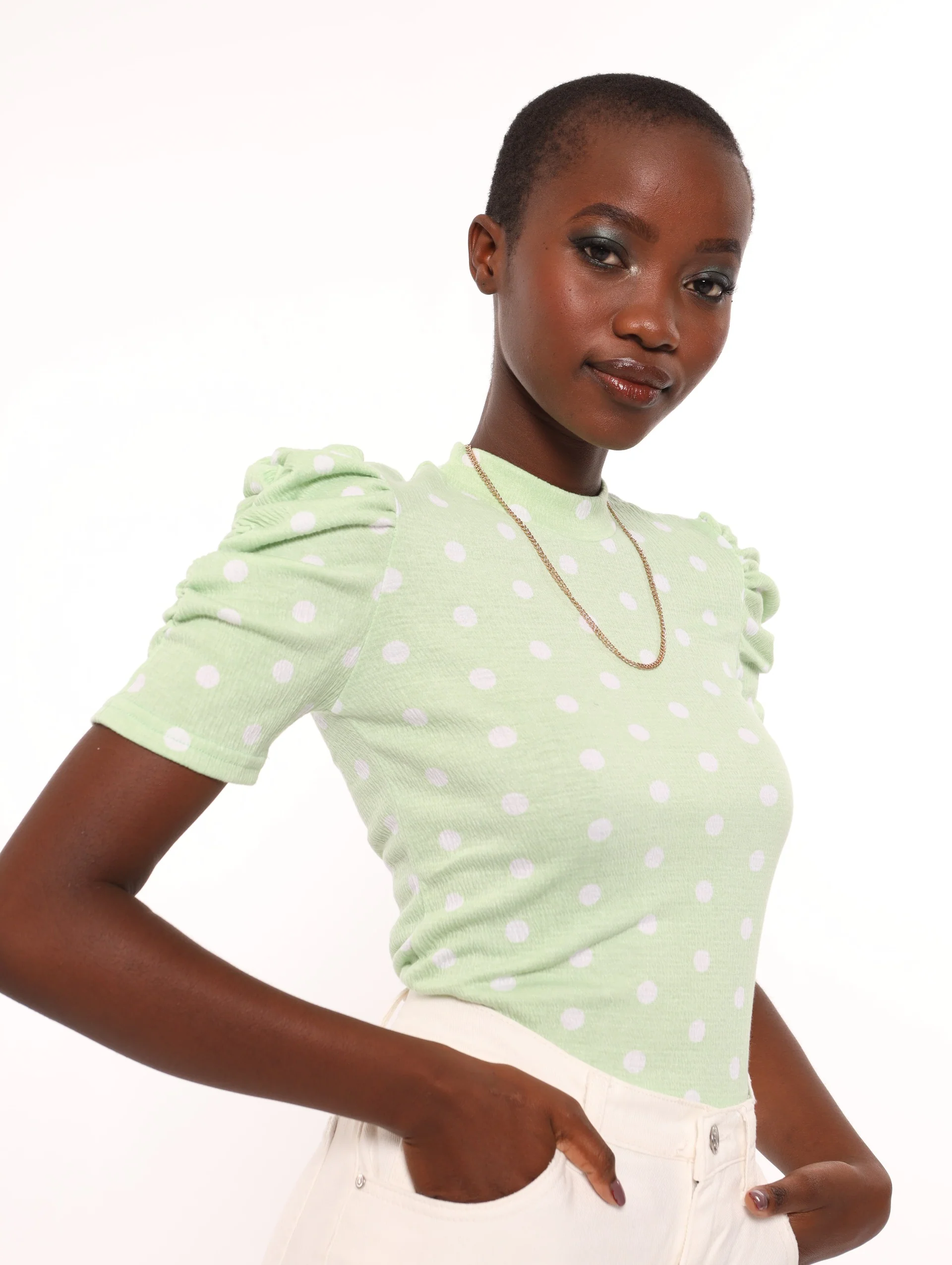 Puff Sleeve Turtle Spot Top - Mint - Image 2