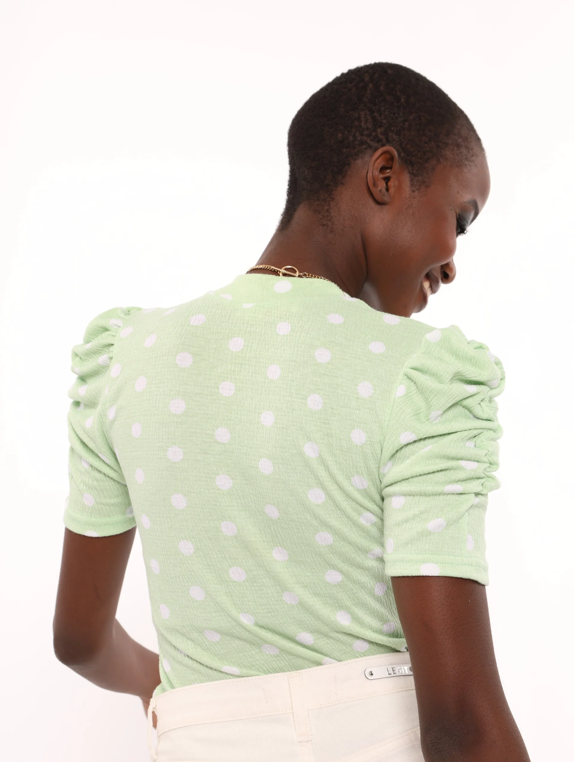 Puff Sleeve Turtle Spot Top - Mint - Image 4
