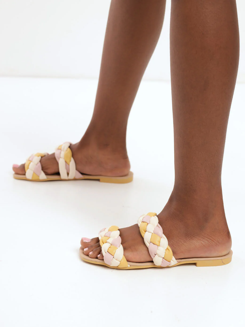Puffy Woven Double Strap Mule Sandal - Cream - Image 2