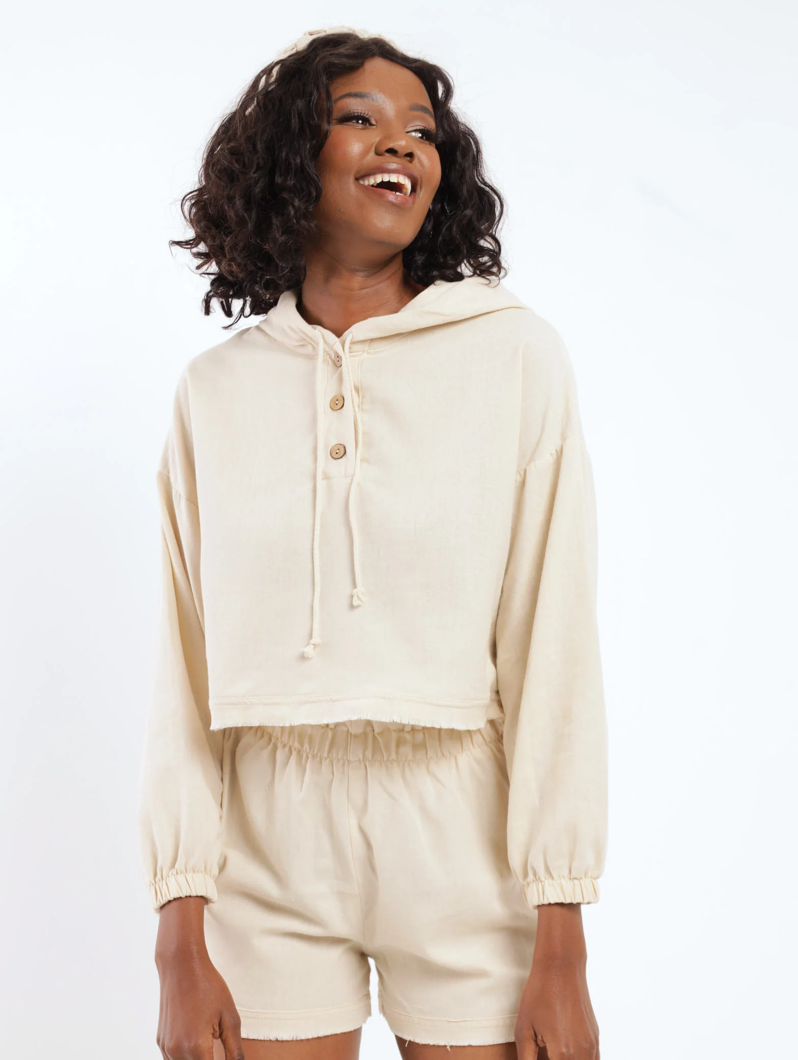 Raw Hem Hoody - Cream
