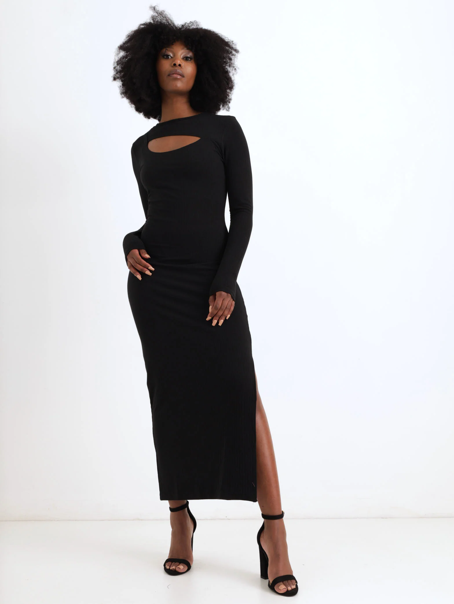 Rib Cutout Tube Dress - Black