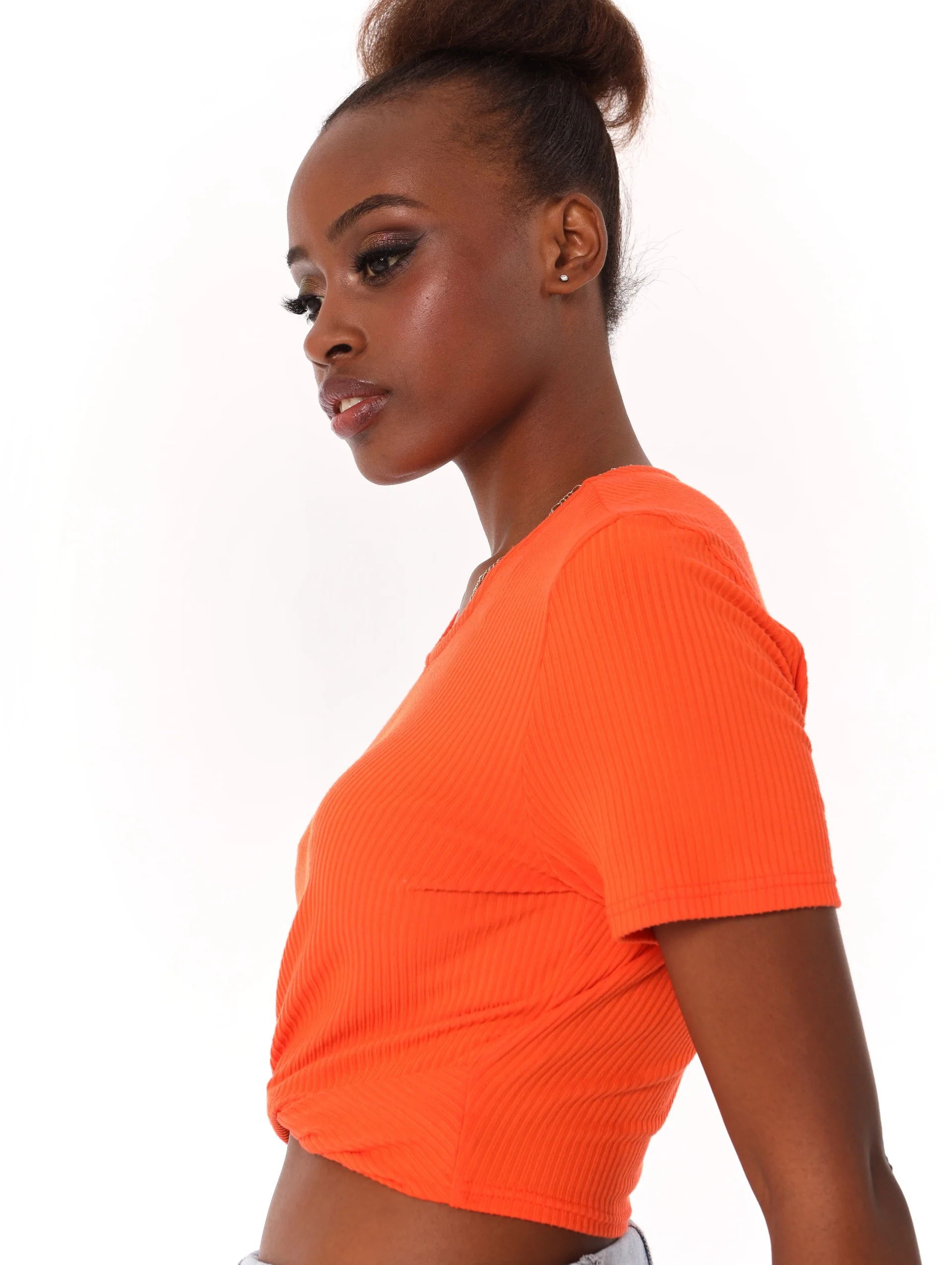Rib Front Twist Top - Orange - Image 2