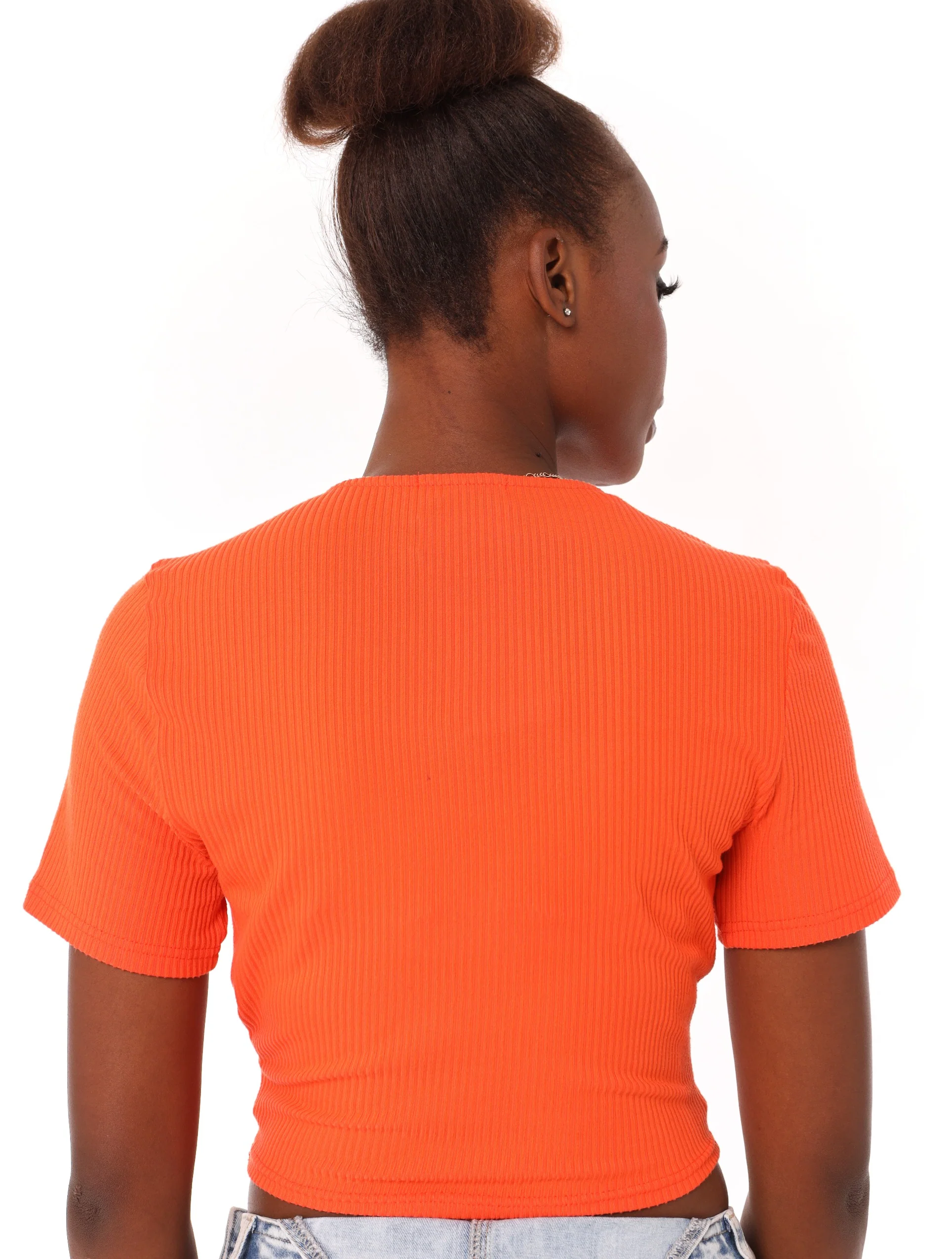 Rib Front Twist Top - Orange - Image 3