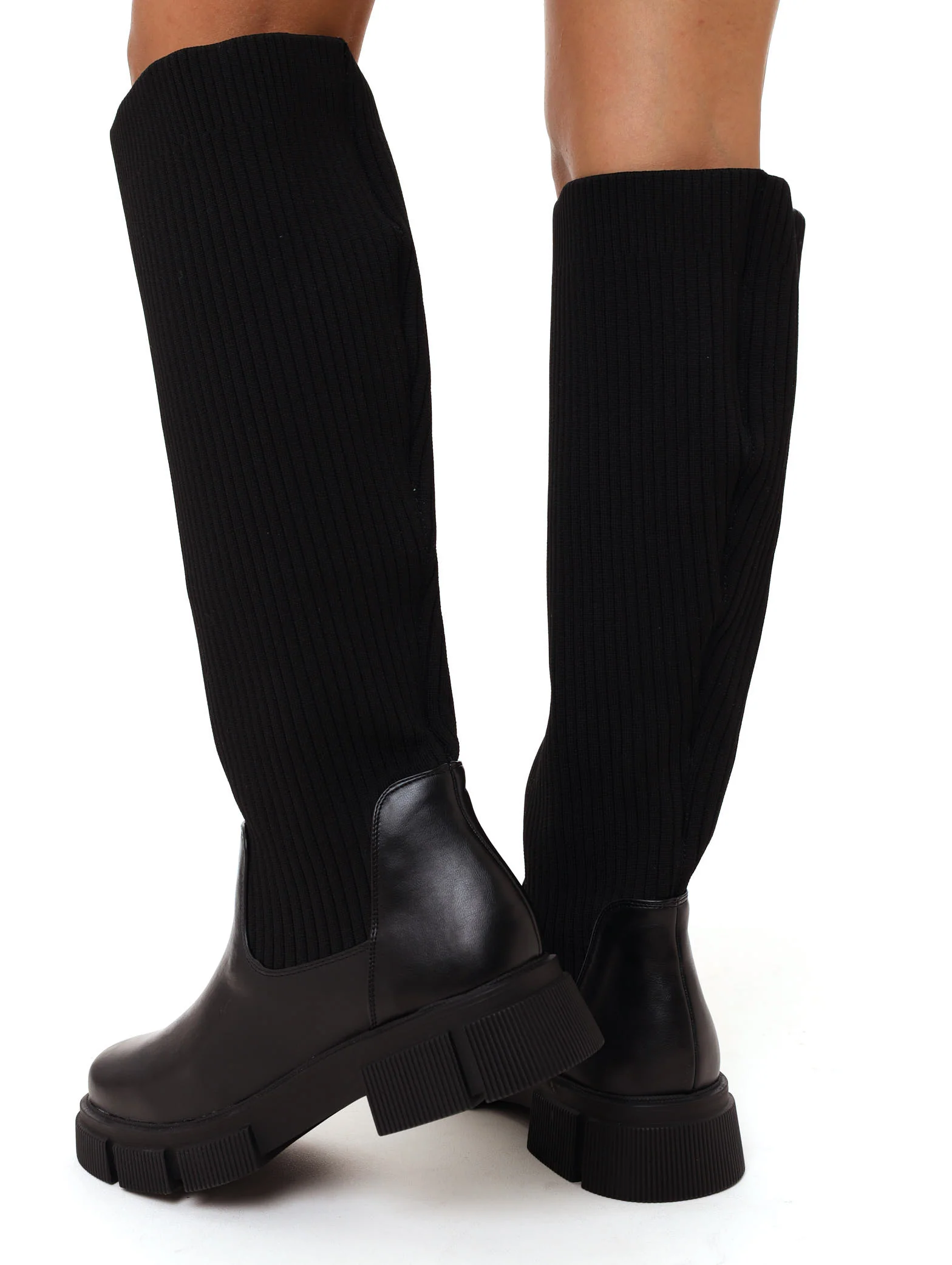 Ribbed Knee High Boot - Black - Image 2
