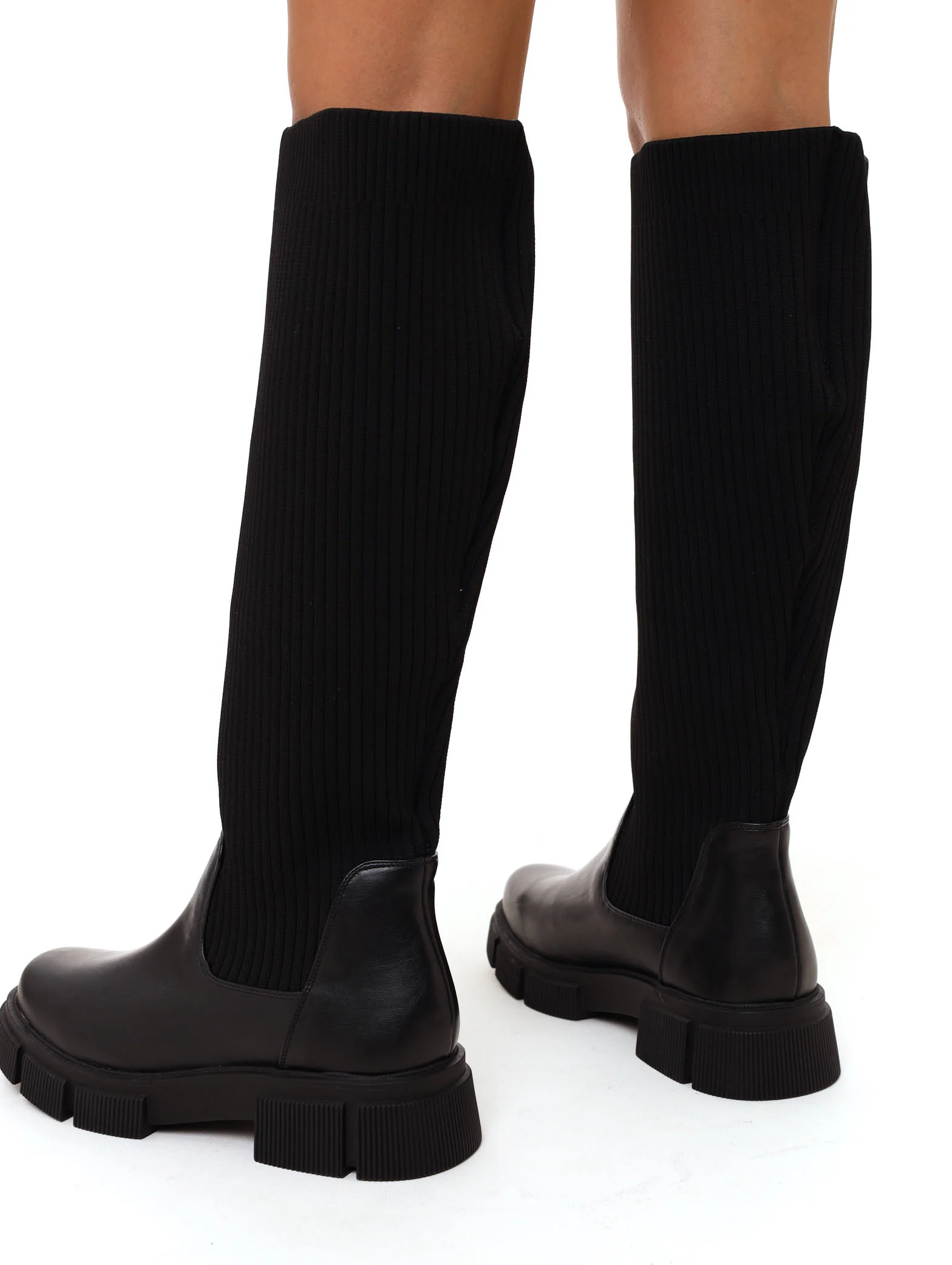 Ribbed Knee High Boot - Black - Image 3