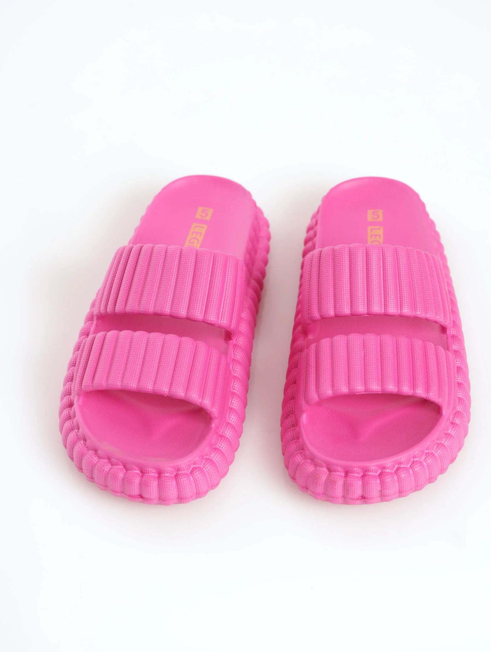 Ribbed Moulded Chunky Double Strap Mule Sandal - Cerise