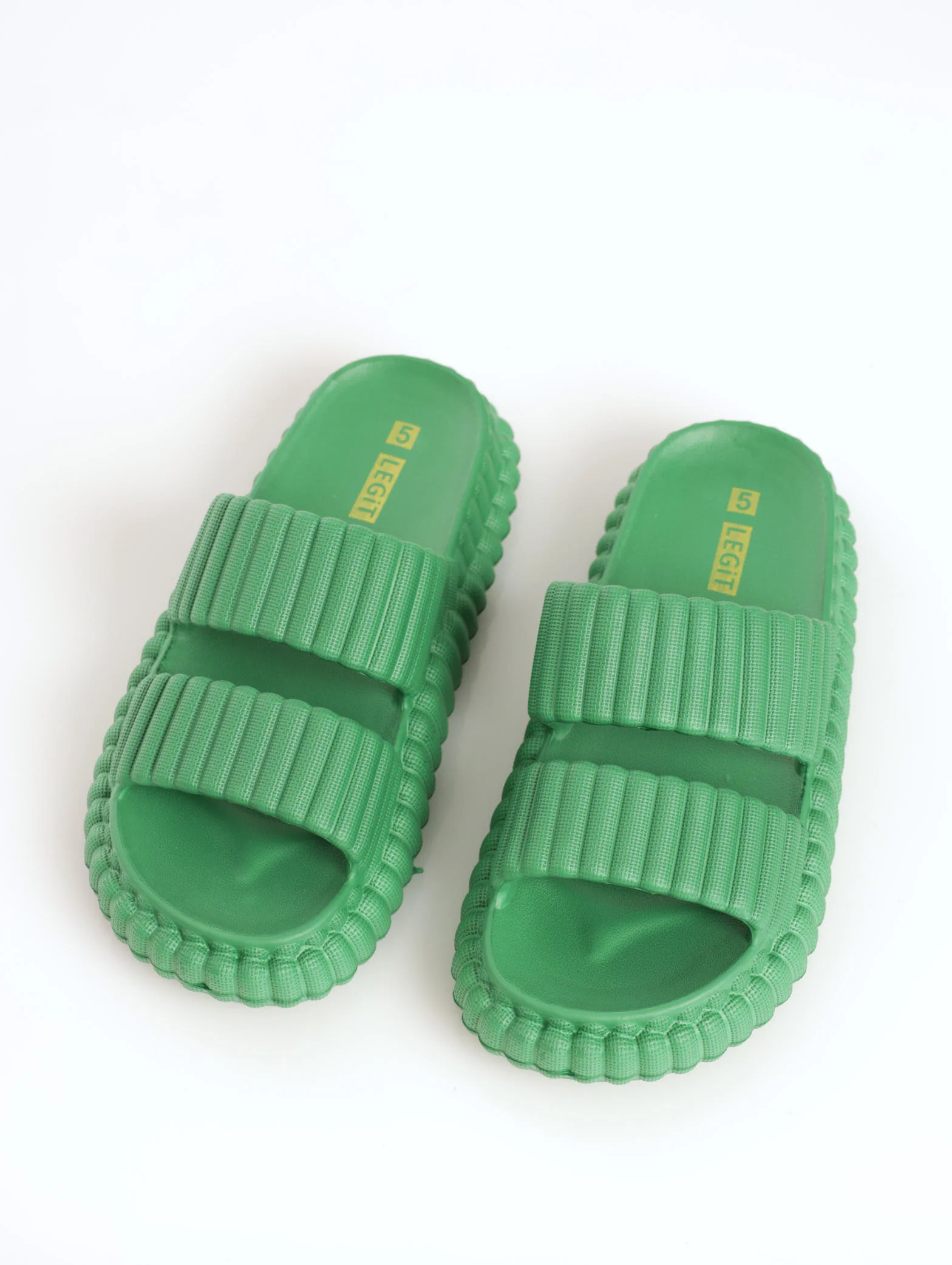 Ribbed Moulded Chunky Double Strap Mule Sandal - Green
