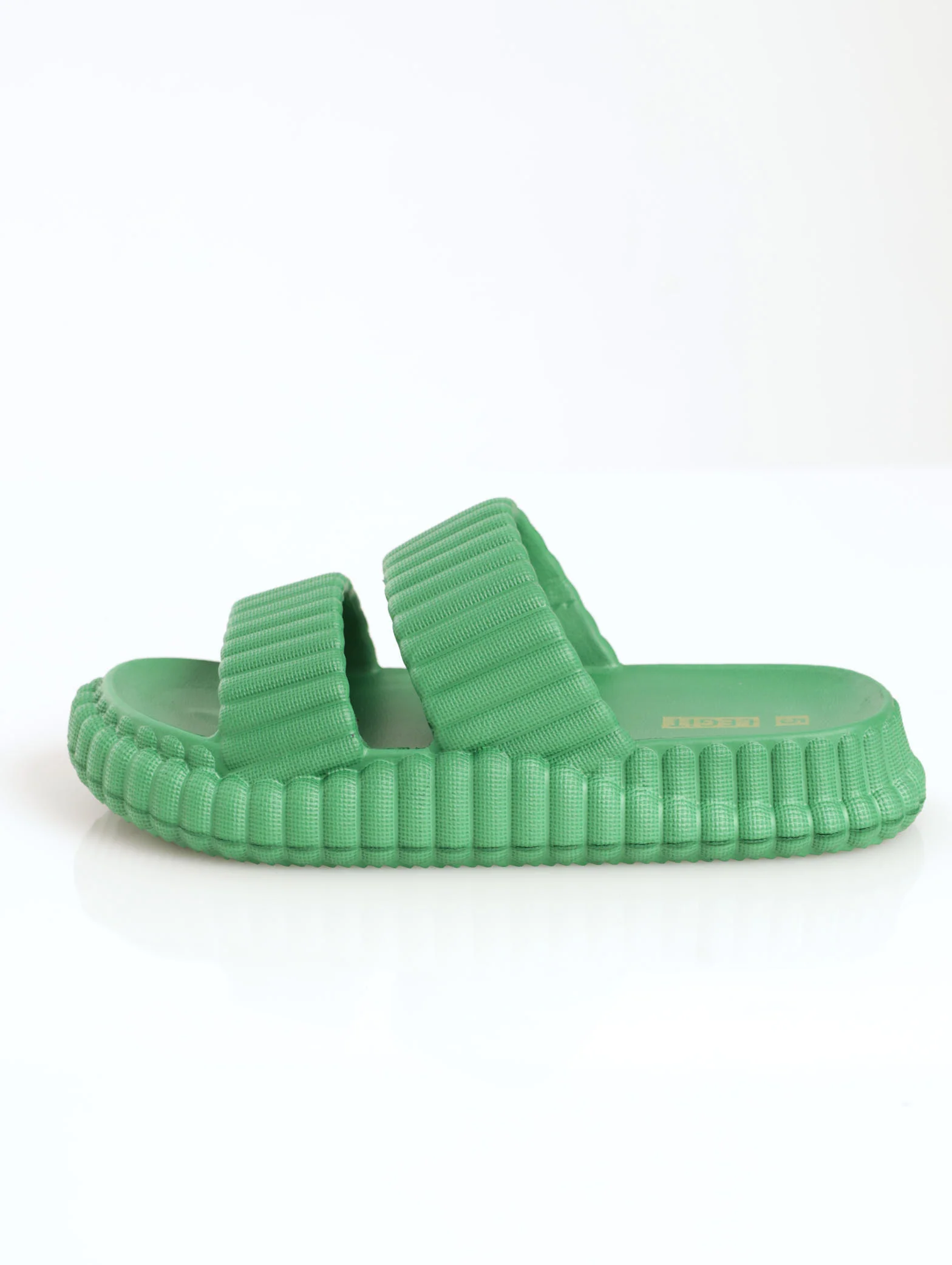 Ribbed Moulded Chunky Double Strap Mule Sandal - Green - Image 2