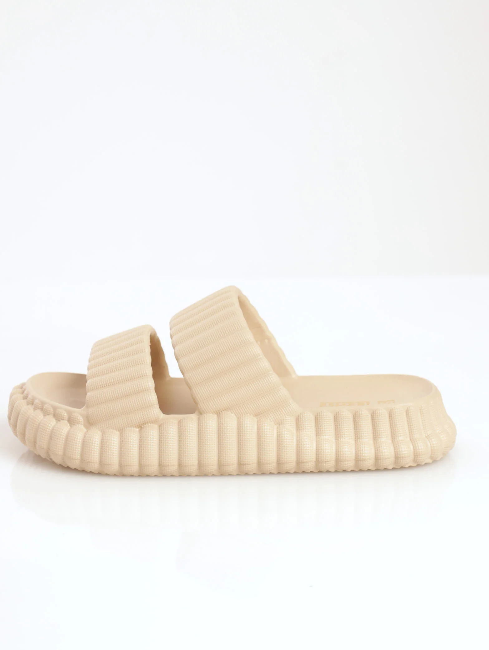 Ribbed Moulded Chunky Double Strap Mule Sandal - Sand - Image 2
