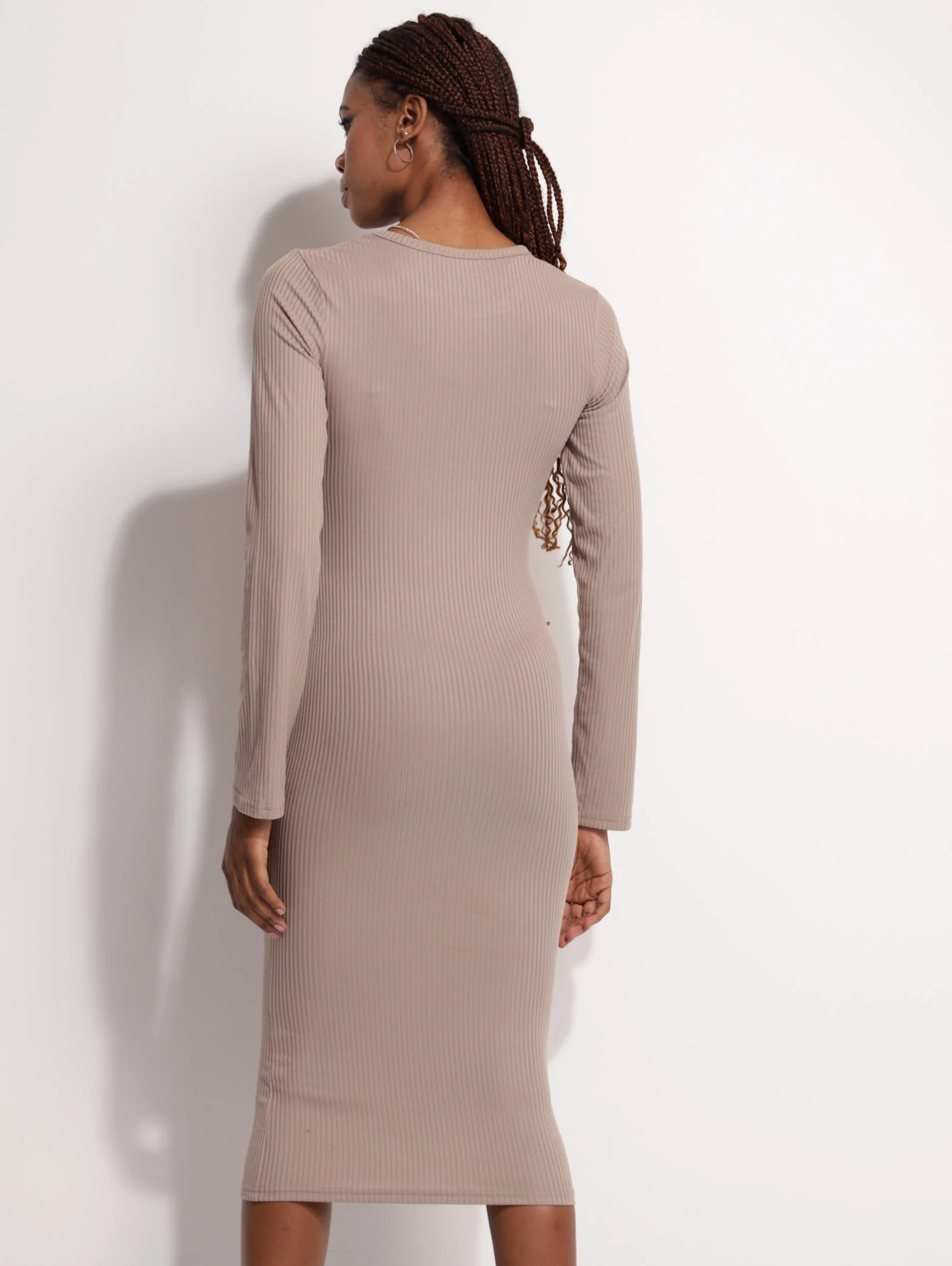Ribbed Screen Tube Dress - Taupe - Image 4
