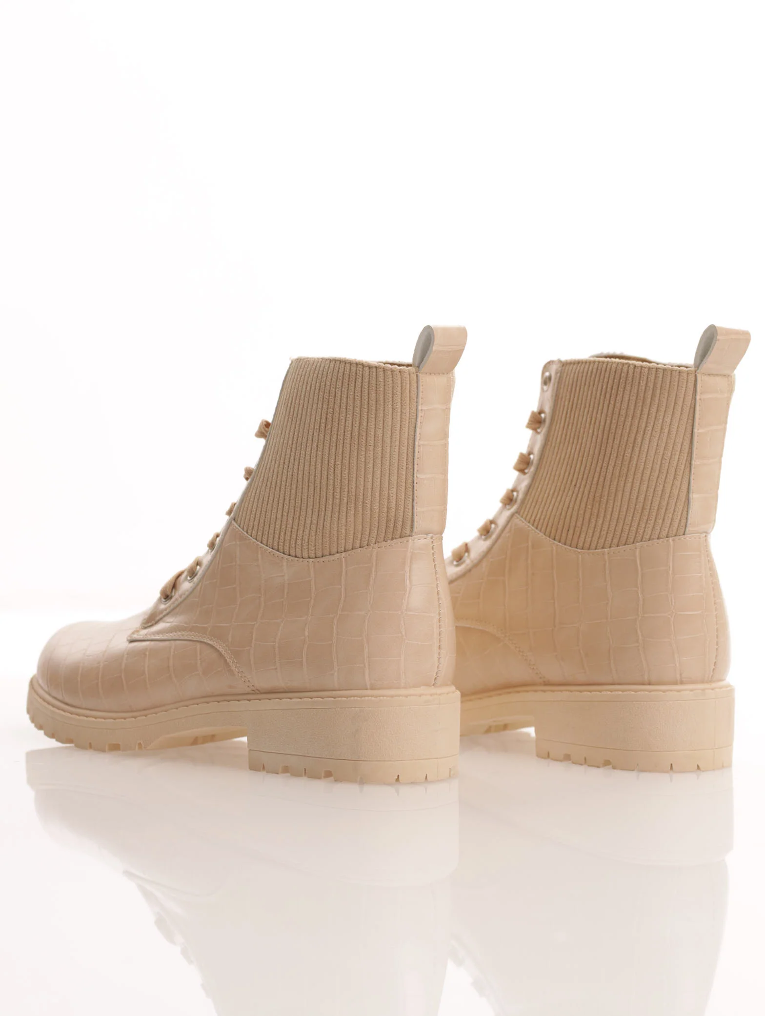 Ribbed Sock Collar And Croc Military Boot - Taupe - Image 3