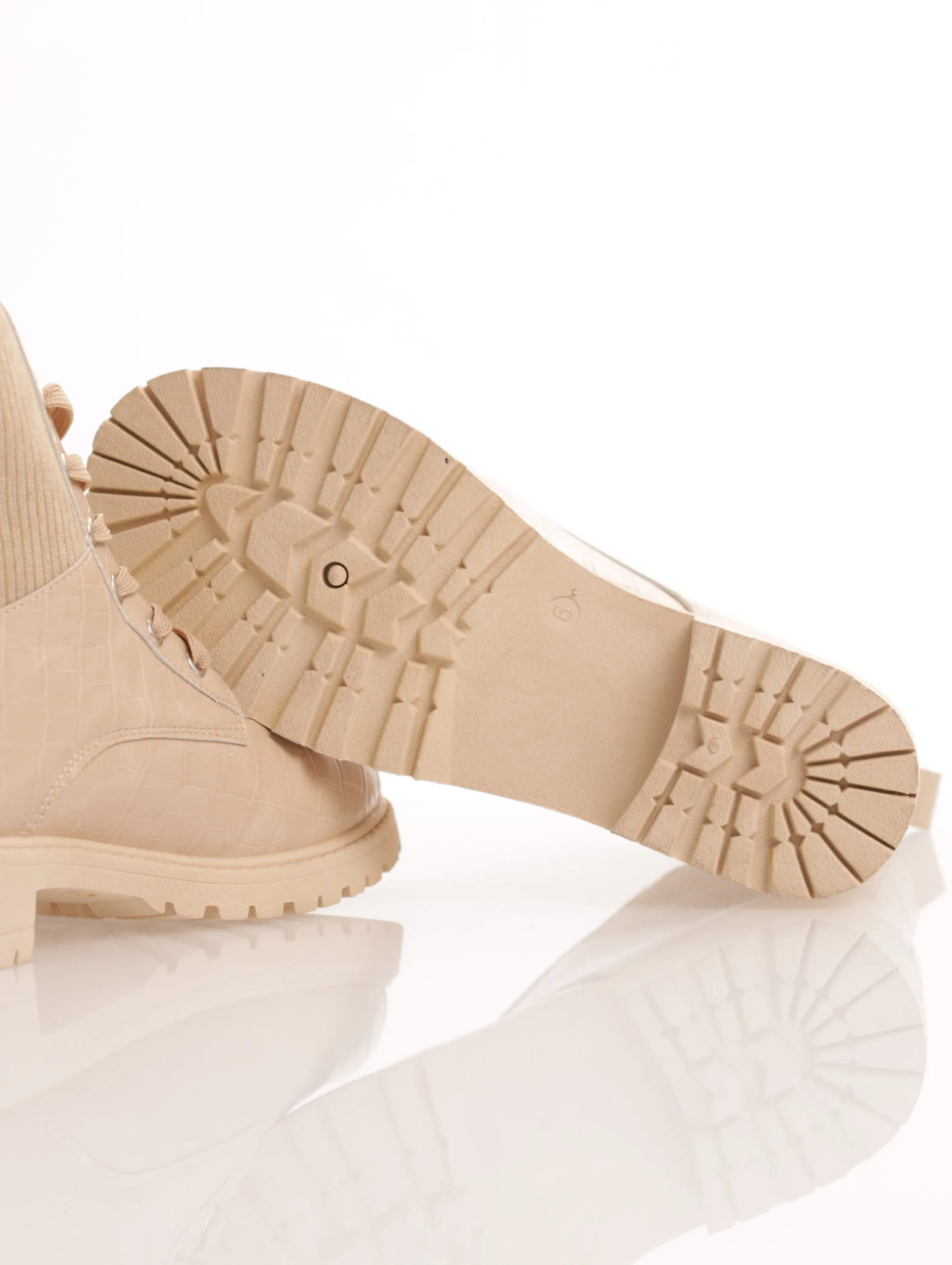 Ribbed Sock Collar And Croc Military Boot - Taupe - Image 4
