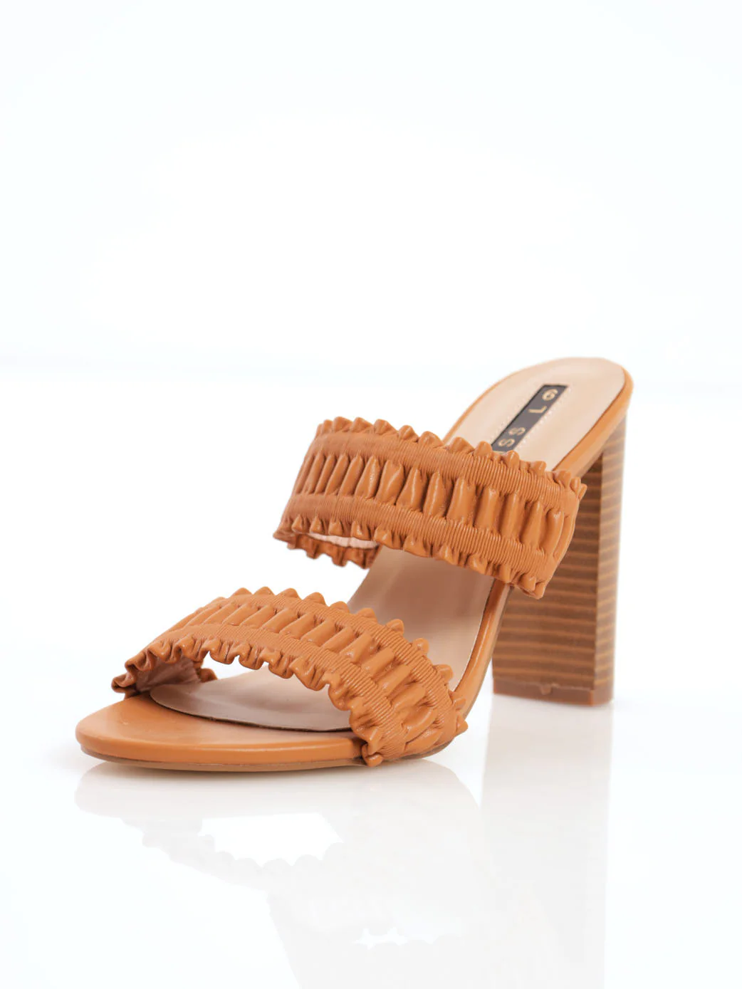 Rouched Double Strap Hi-Block Stacked Heel - Tan - Image 2