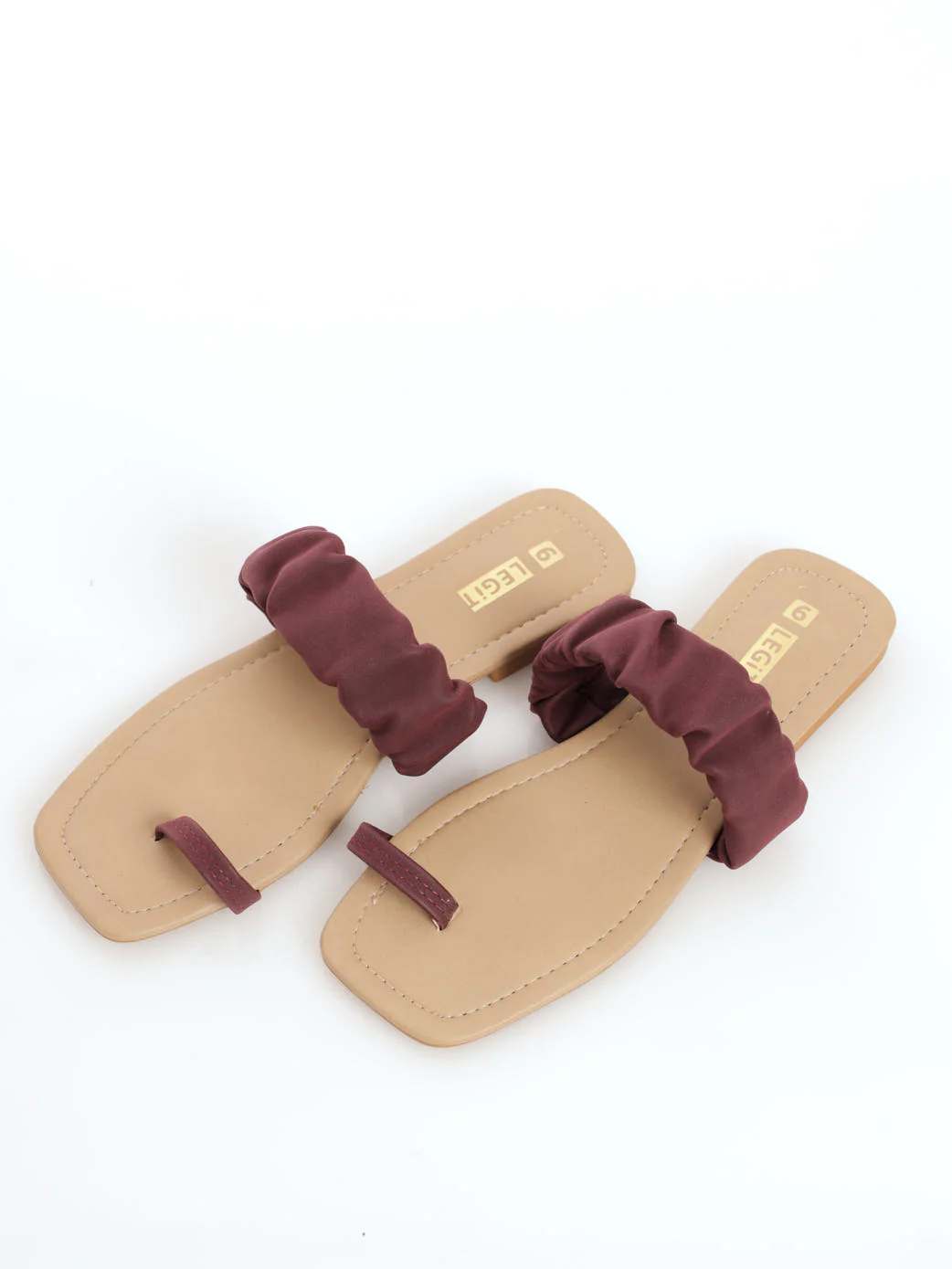Rouched Toe-Post Sandal - Burgundy