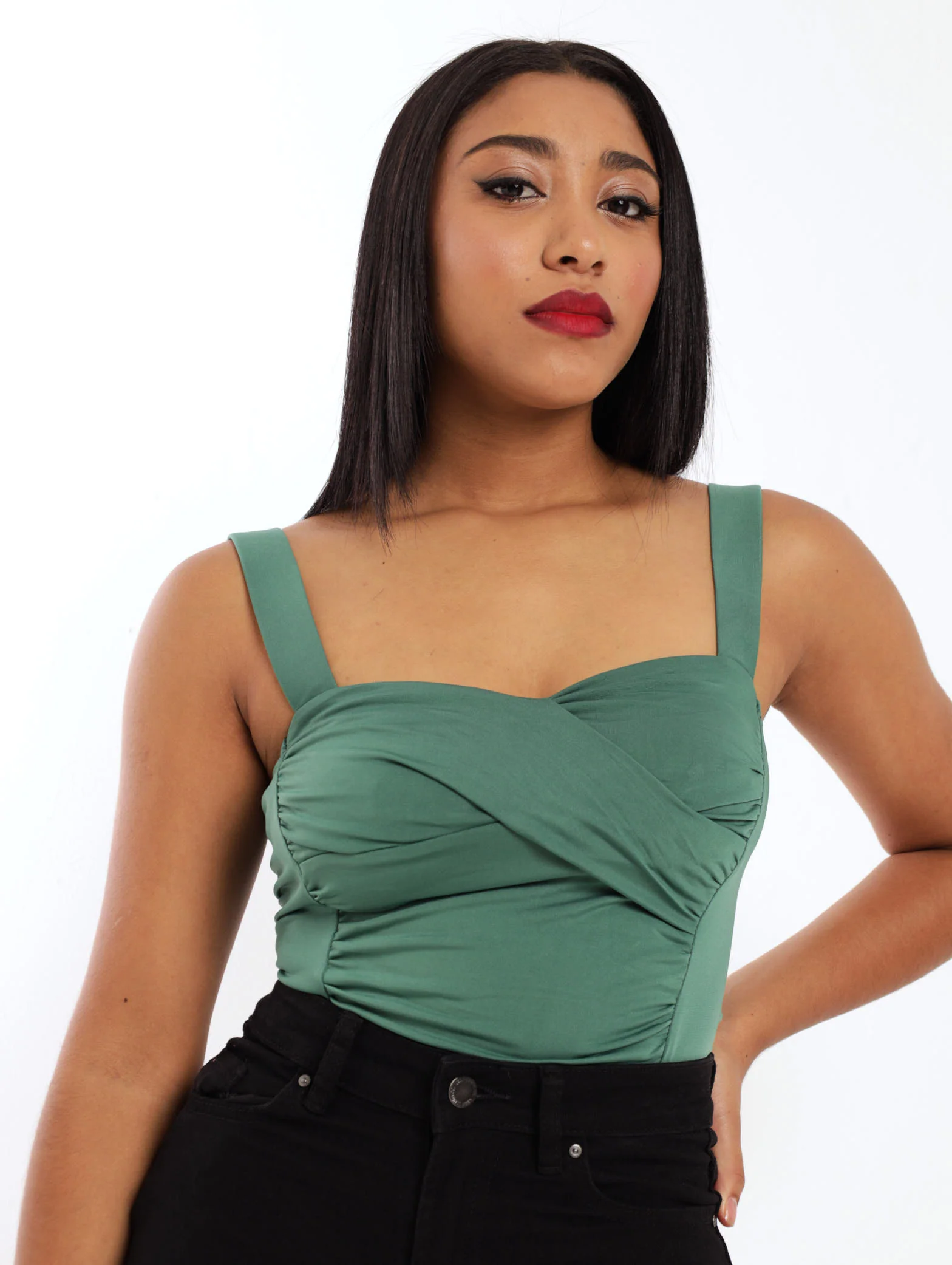 Ruched Front Bodysuit - Green