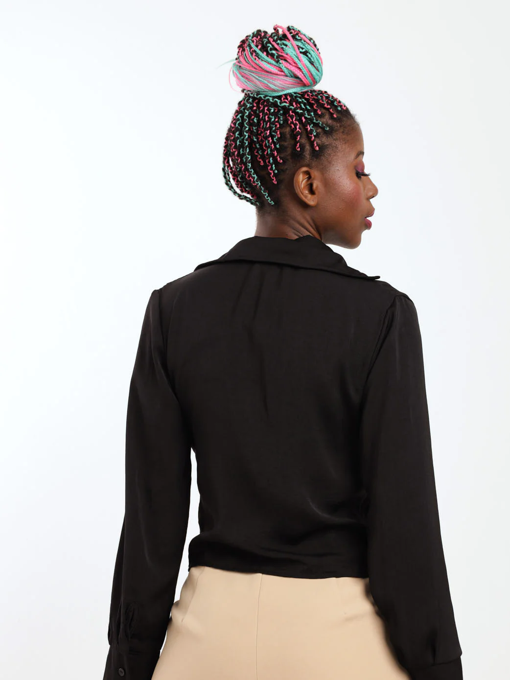 Rouched Front Collared Blouse - Black - Image 4