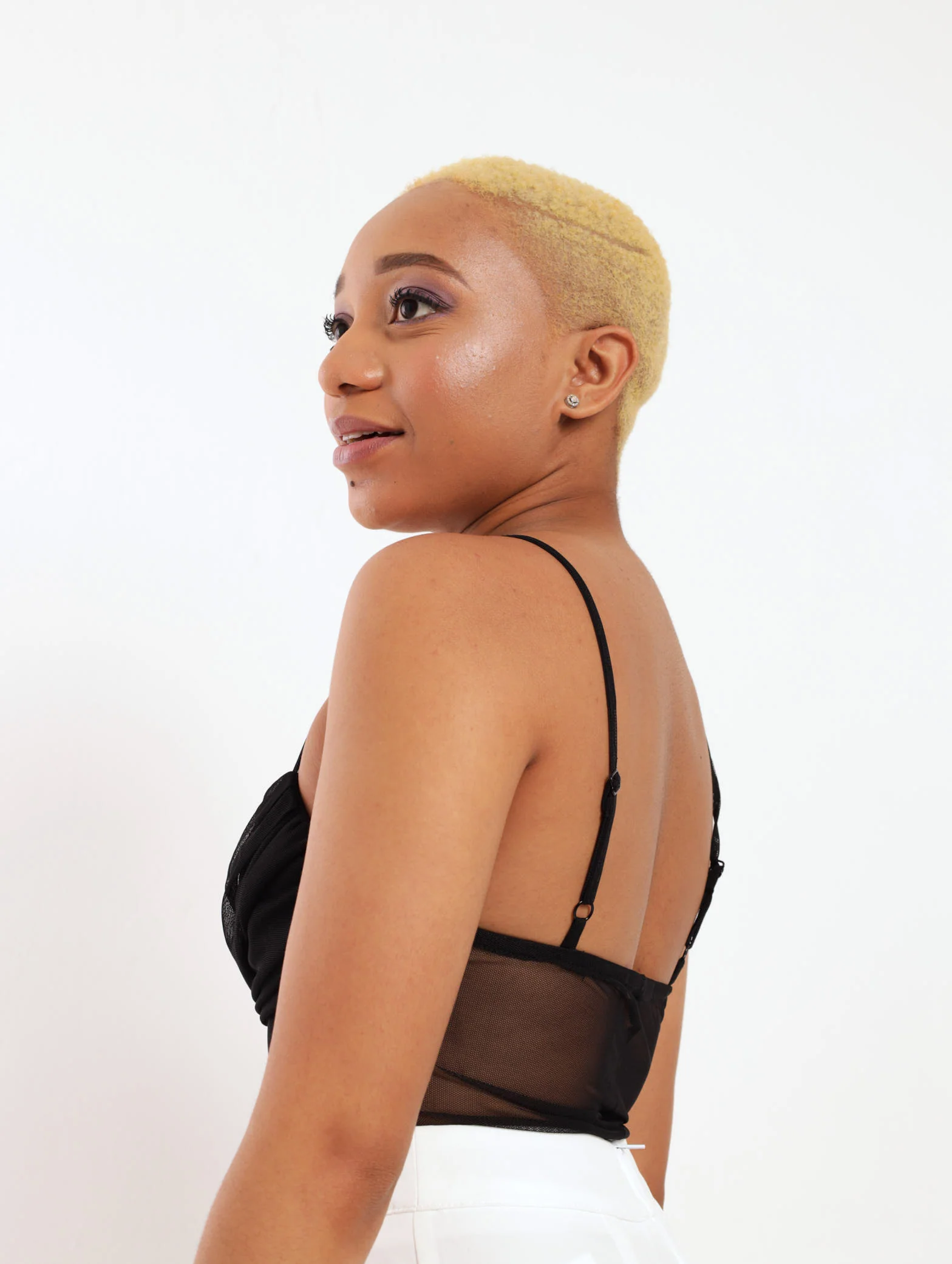 Ruched Mesh Bodysuit - Black - Image 3