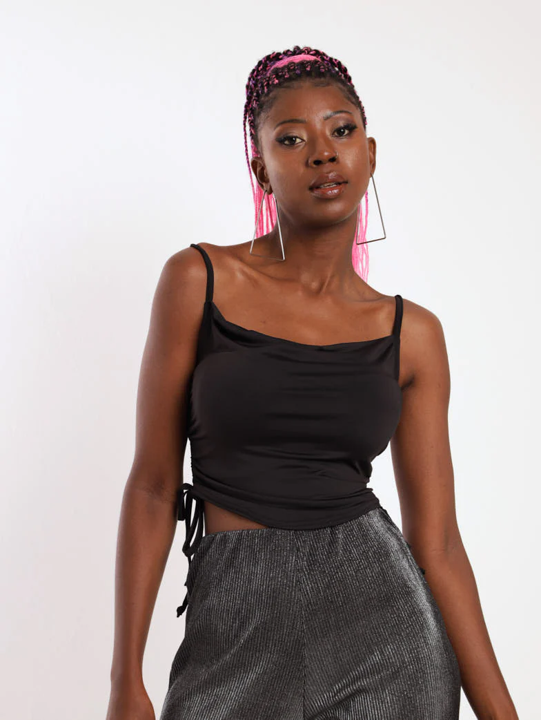 Rouched Side Crop Top - Black