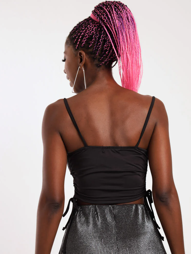 Rouched Side Crop Top - Black - Image 4
