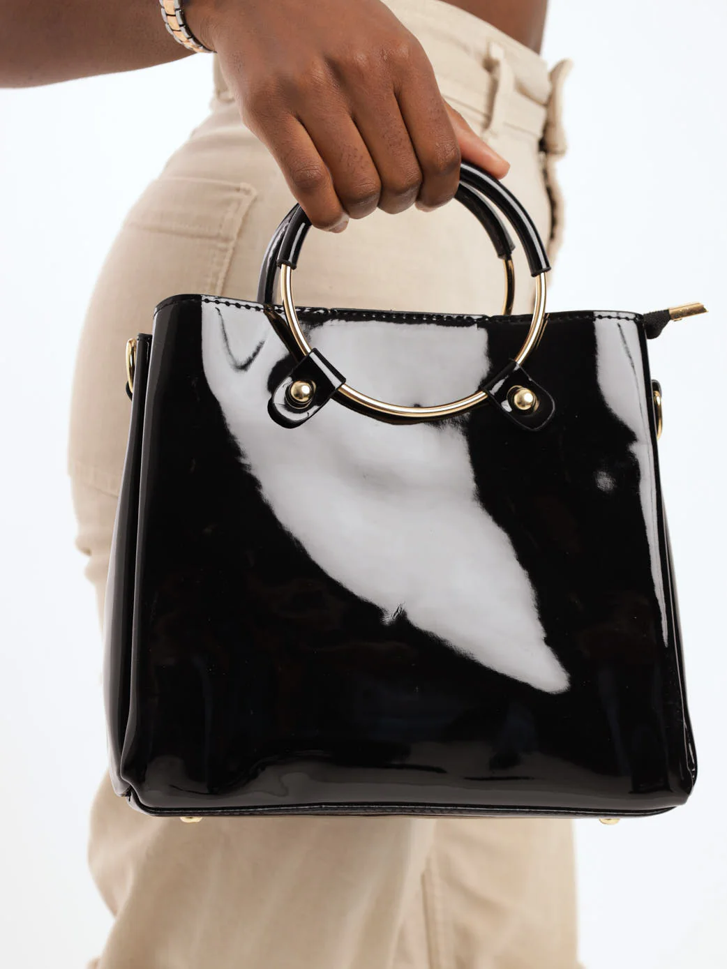Round Handle Tote Bag - Black - Image 2