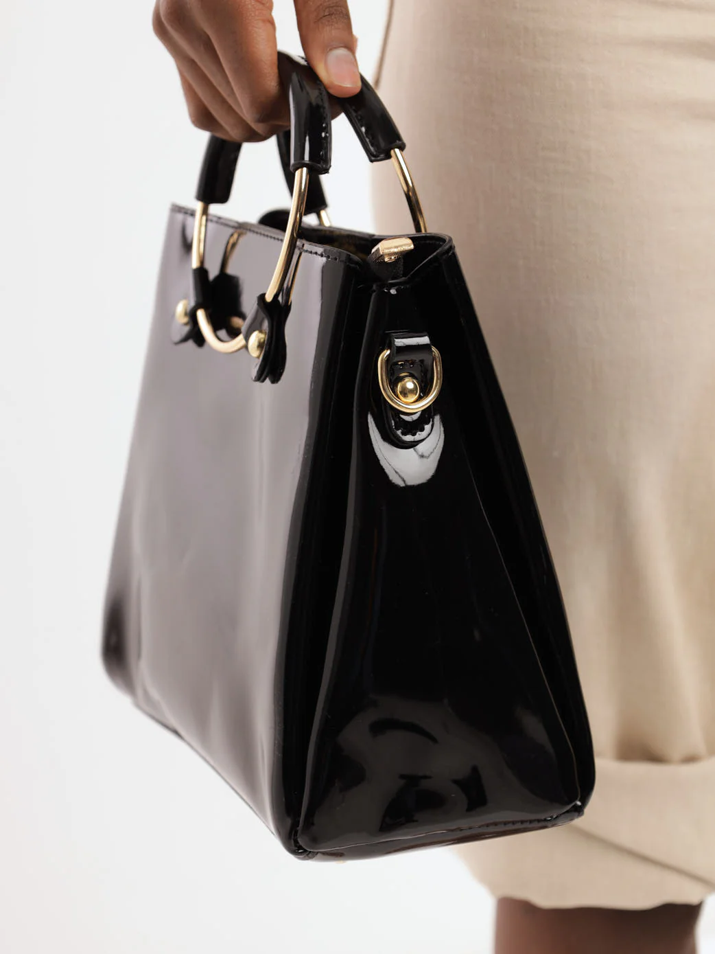 Round Handle Tote Bag - Black - Image 4