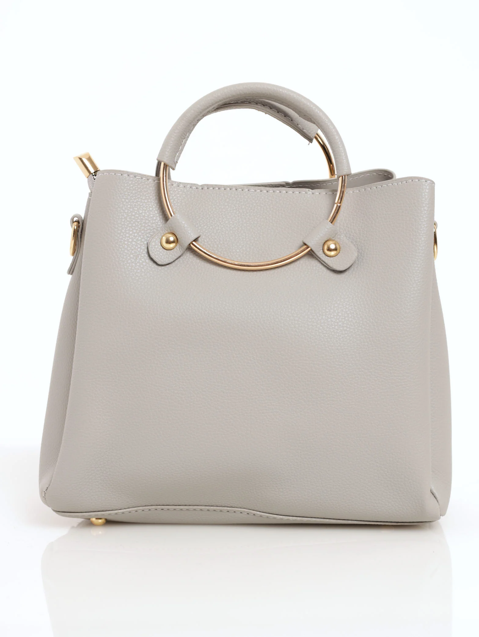 Round Handle Tote Bag - Light Grey - Image 2