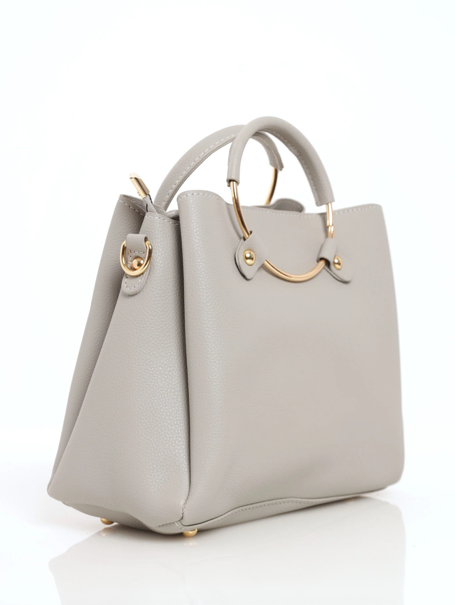 Round Handle Tote Bag - Light Grey - Image 3