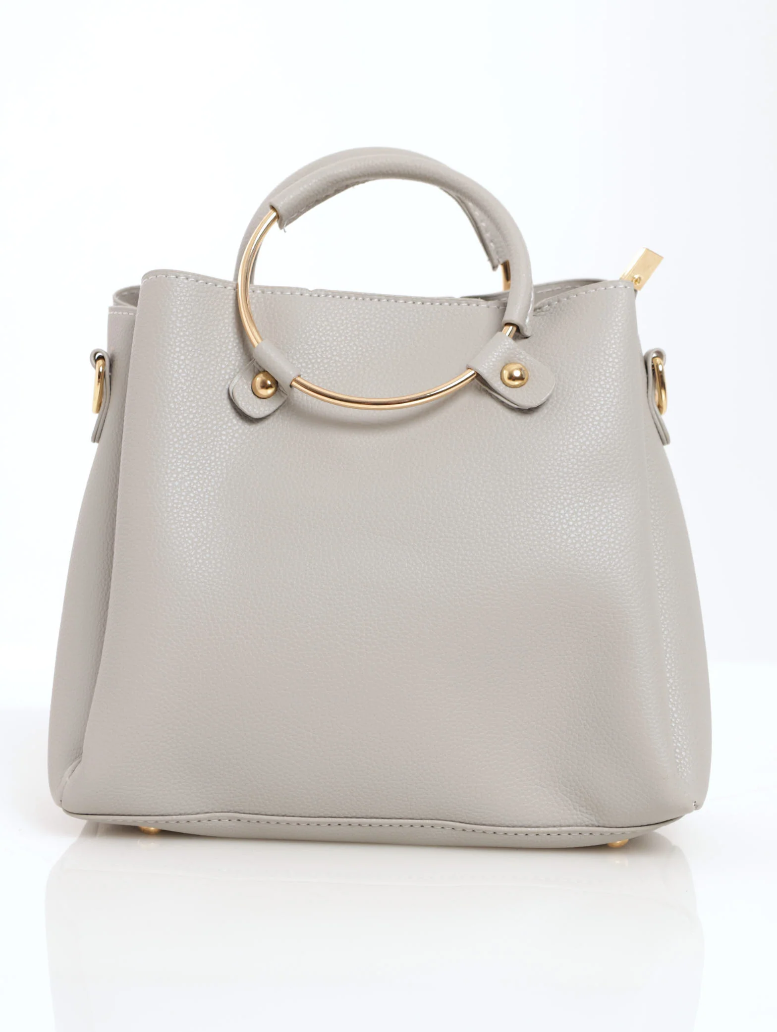 Round Handle Tote Bag - Light Grey - Image 4