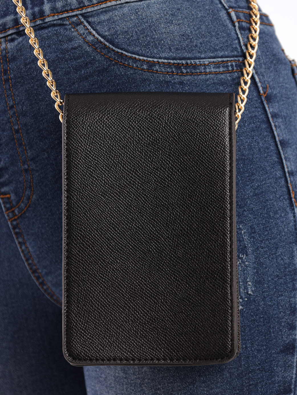 Round Metal Flap Cellphone Bag - Black - Image 3