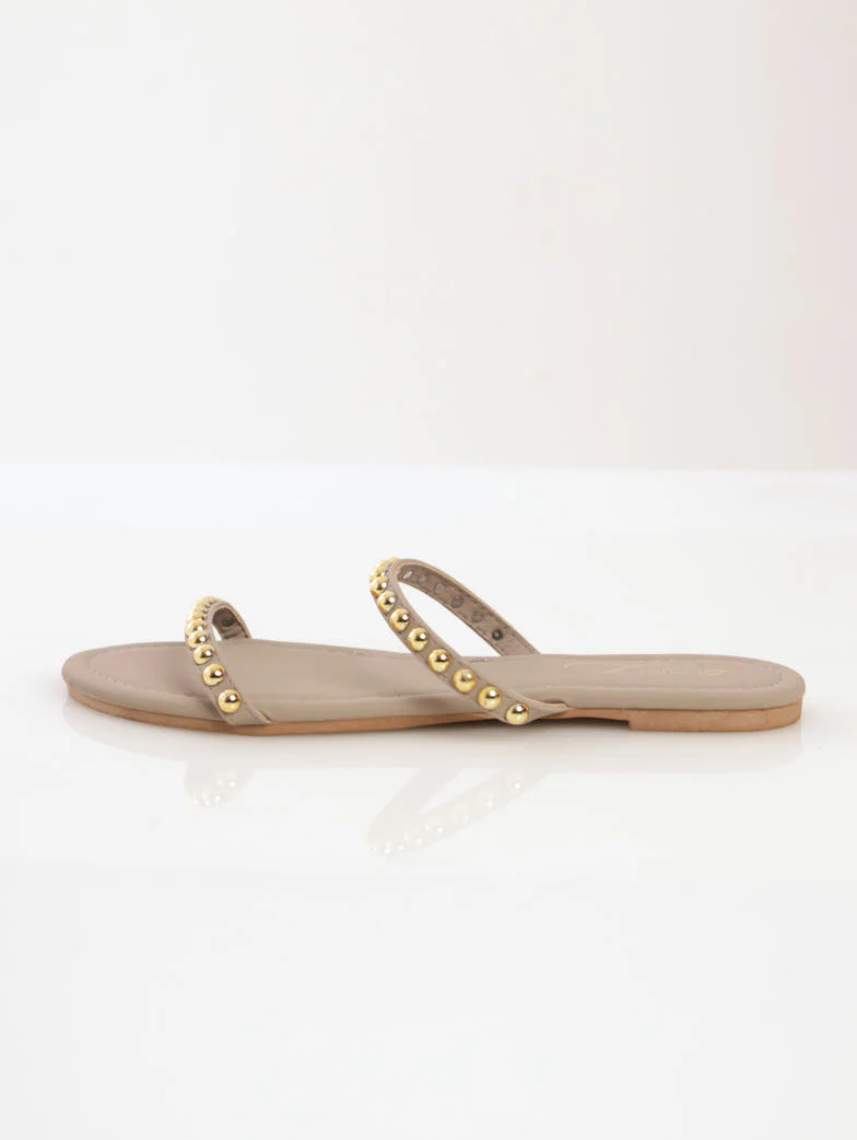 Round Stud Double Strap Mule Sandal - Taupe - Image 2