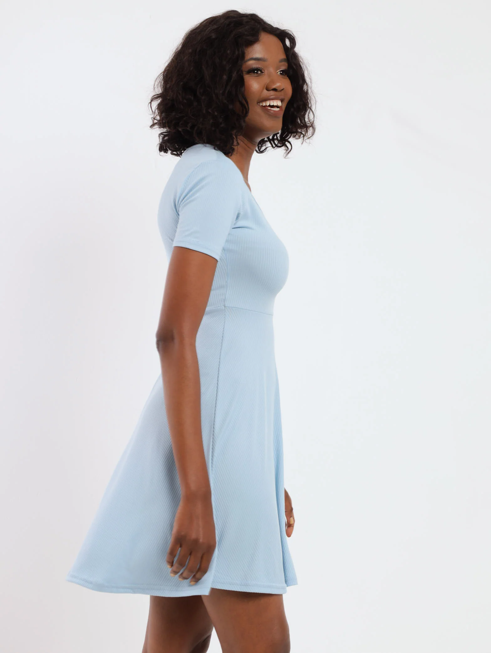 Ruched Burst Skater Dress - Blue - Image 3