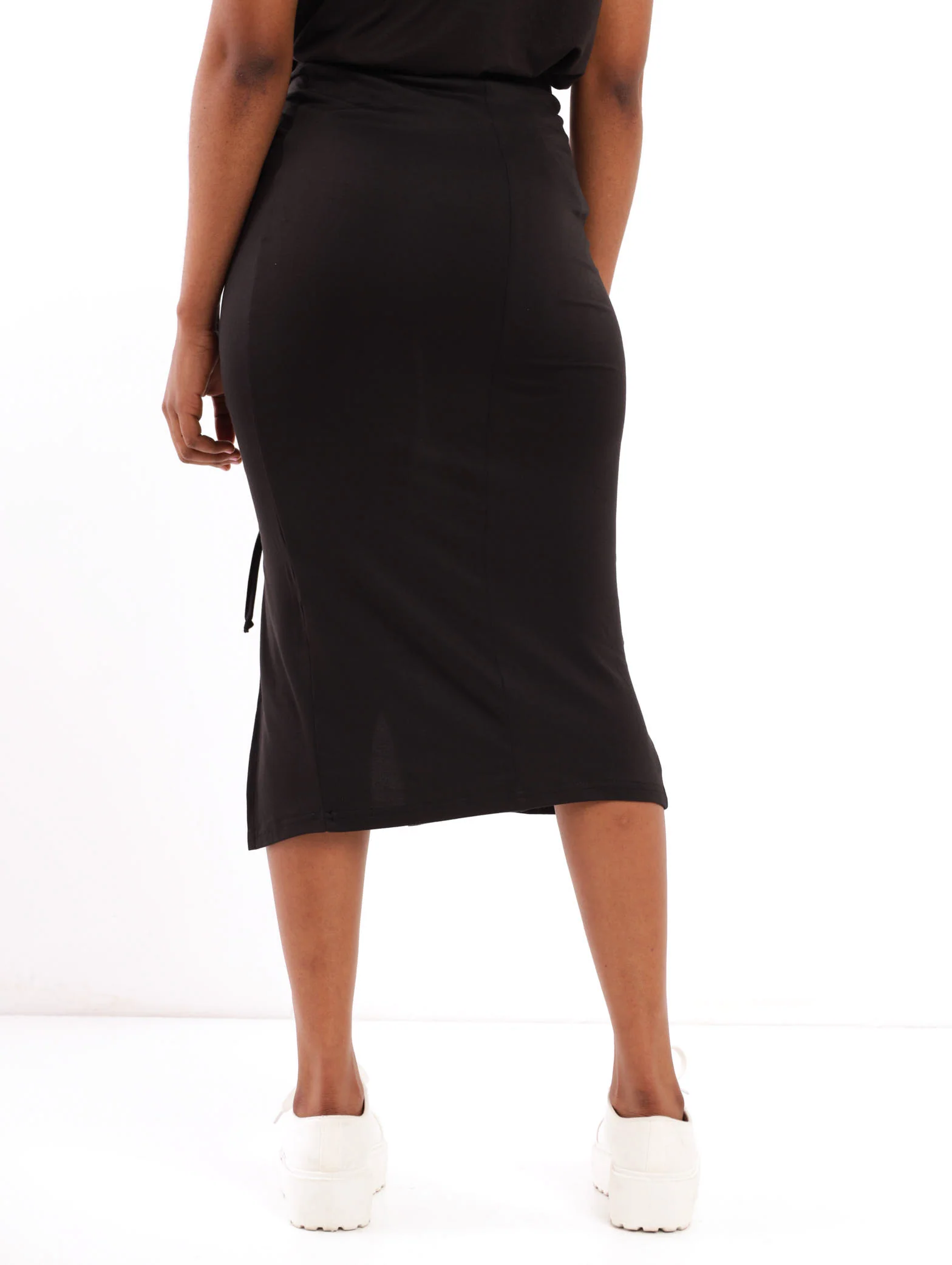 Ruched Tube Midi Skirt - Black - Image 4