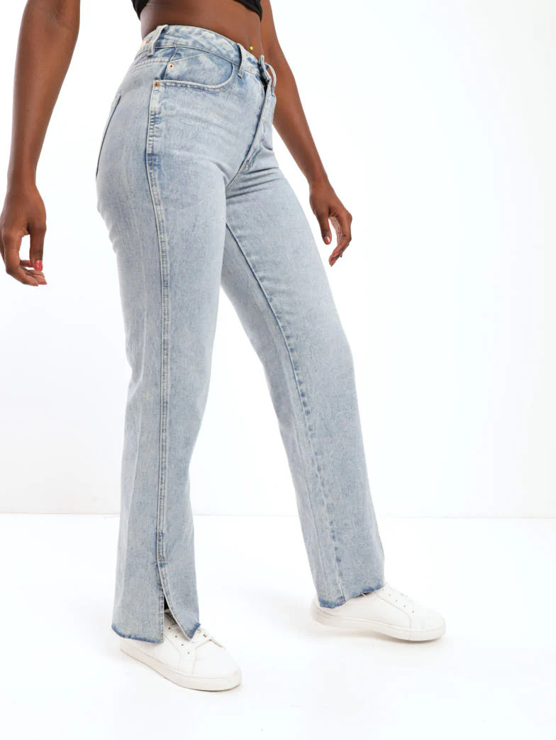 Salty Light Wash Panelled Split Hem Denim Dad Jean - Image 3
