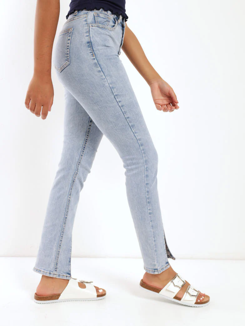 Salty Mid Wash Split Hem Button Fly Slimleg Denim Jean - Image 3